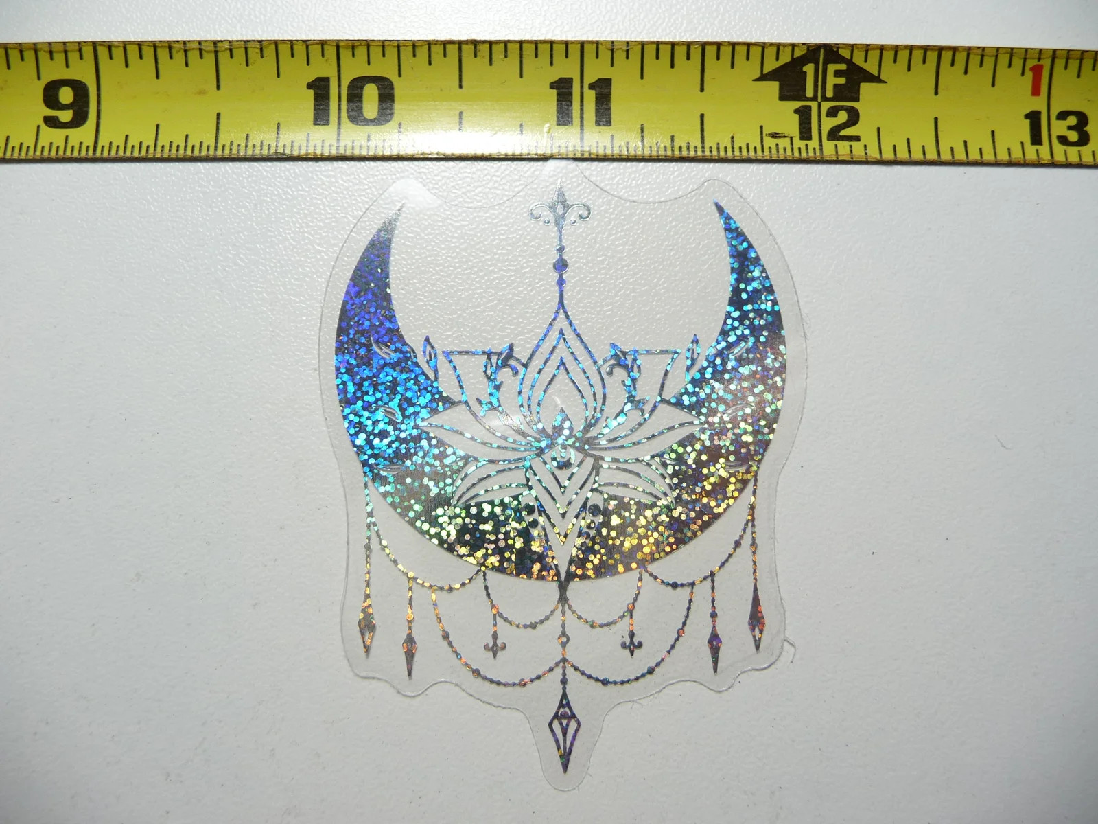 MYSTICAL LOTUS MOON JEWELRY HOLOGRAPHIC SMALL STICKER CELESTIAL DECAL