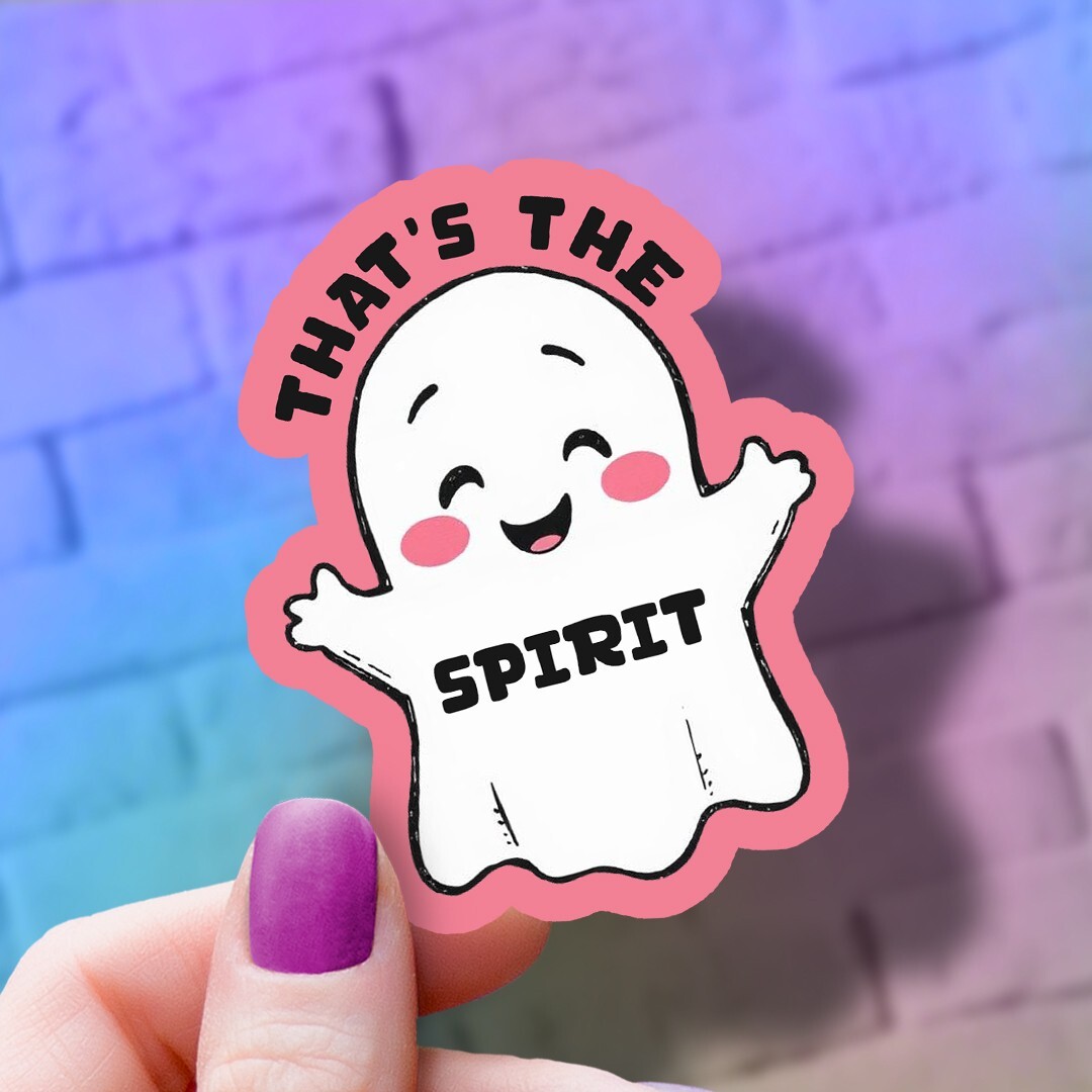 Happy Vinyl Smiling Ghost Sticker: "That's the Spirit" Decal – Dishwasher Safe