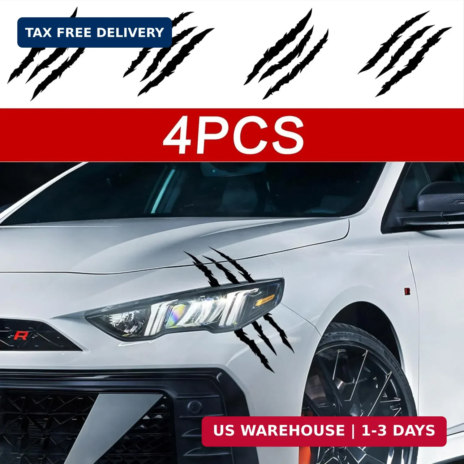 4Pcs Car Stickers Vinyl Claw Marks Decals for Men,Car Light Eyebrow Graphics (PV
