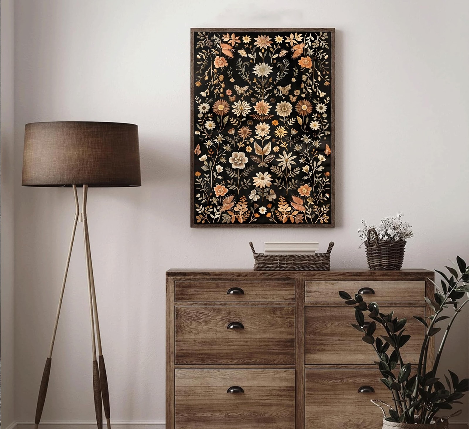 Vintage Dark Floral Wall Art Moody Flowers Wall Decor Black Wildflower Canvas…