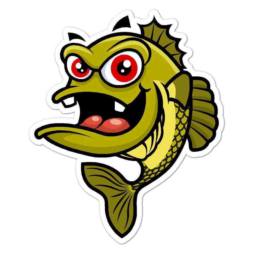 Cartoon Fish Bass Walleye, Vinyl Decal Sticker, Indoor Outdoor, 3 Sizes, #8077