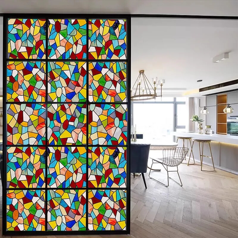 Vintage Static Cling Privacy Stained Window Film Opaque Frosted Glass Sticker