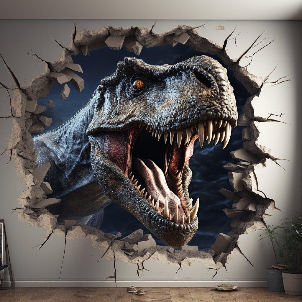 3D Dinosaur Wall Decal: Illusion Wall Art Sticker for Kids Room Decoration