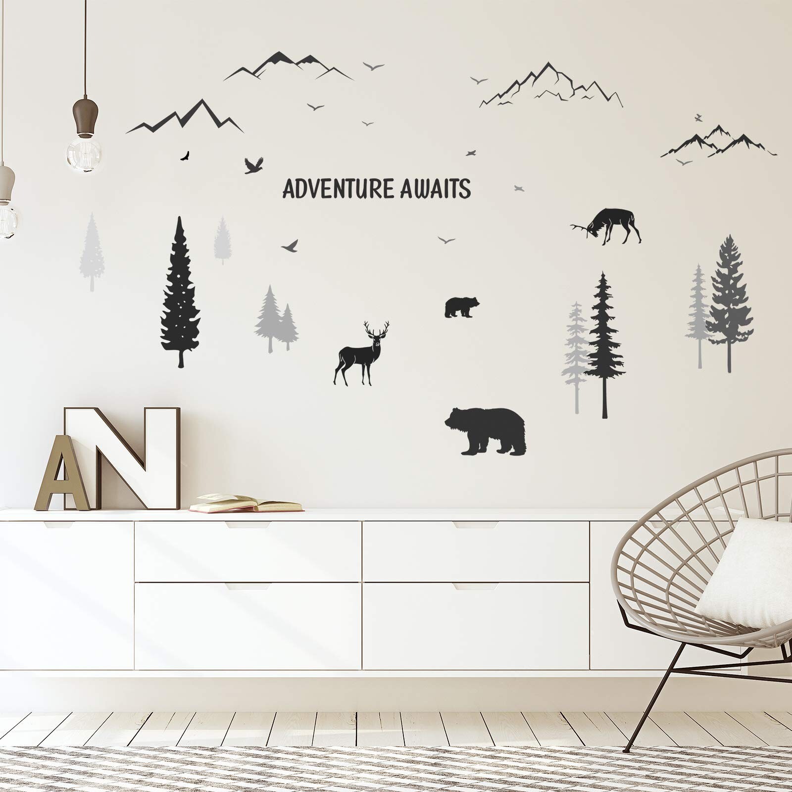 Tenare 3 Sheets Nursery Wall Decals Dreamy Forest with Pine Tree Animal Deer …