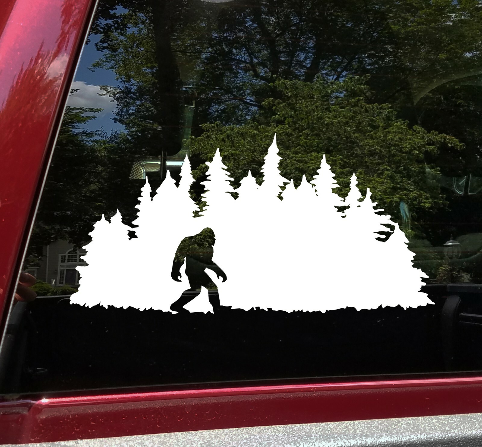 Bigfoot in Tree Line V6 Vinyl Decal | Pine Trees Forest PNW Sasquatch | Die Cut