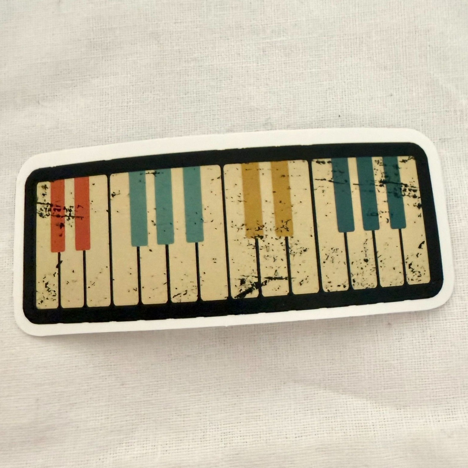 Vintage Style Piano Keys Sticker Distressed Keyboard 2.75×1 in Vinyl No73