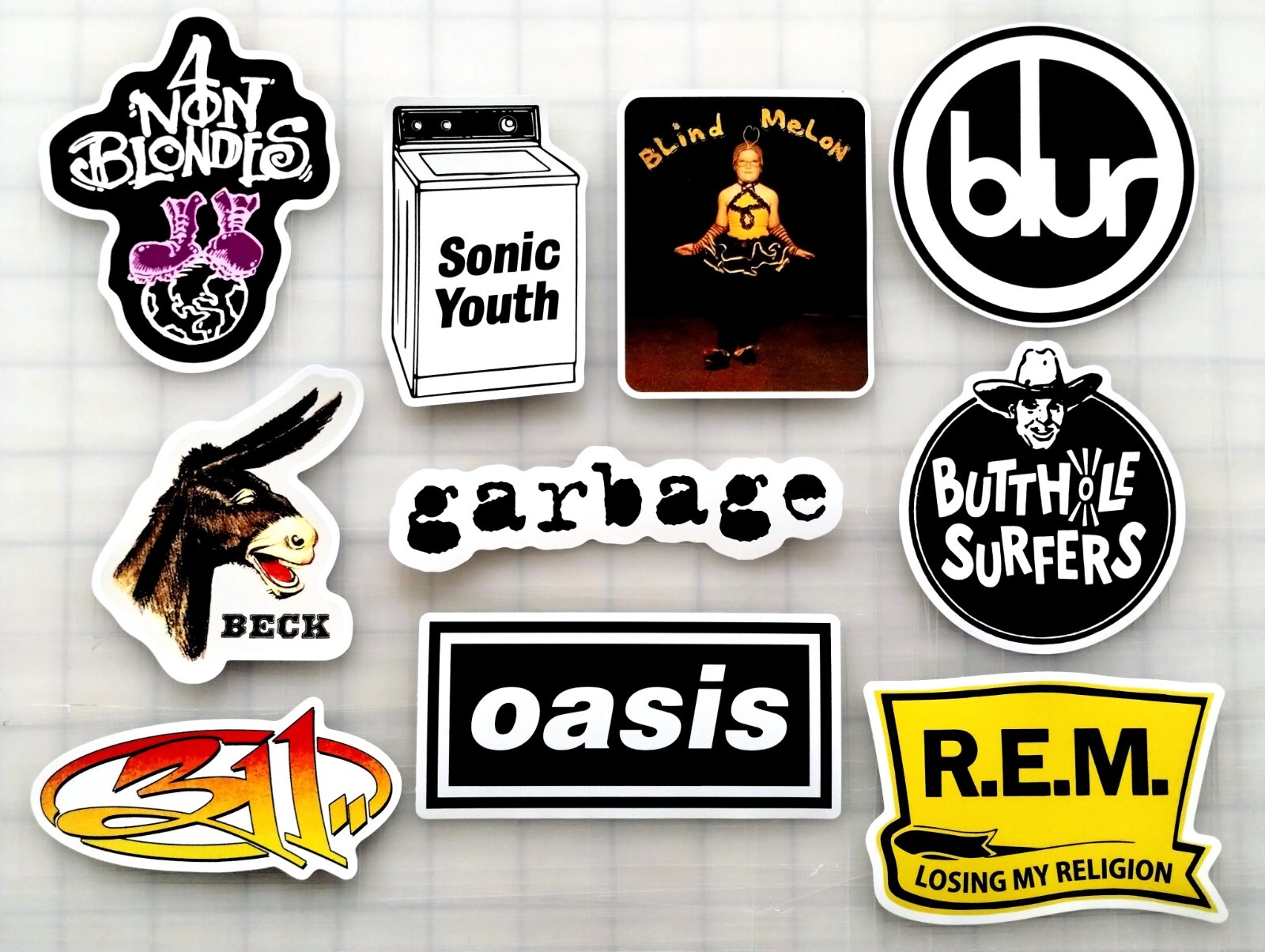 90's Alt Rock Bands Vinyl Sticker Lot (10) SET 3 REM Surfers Non Blondes Oasis