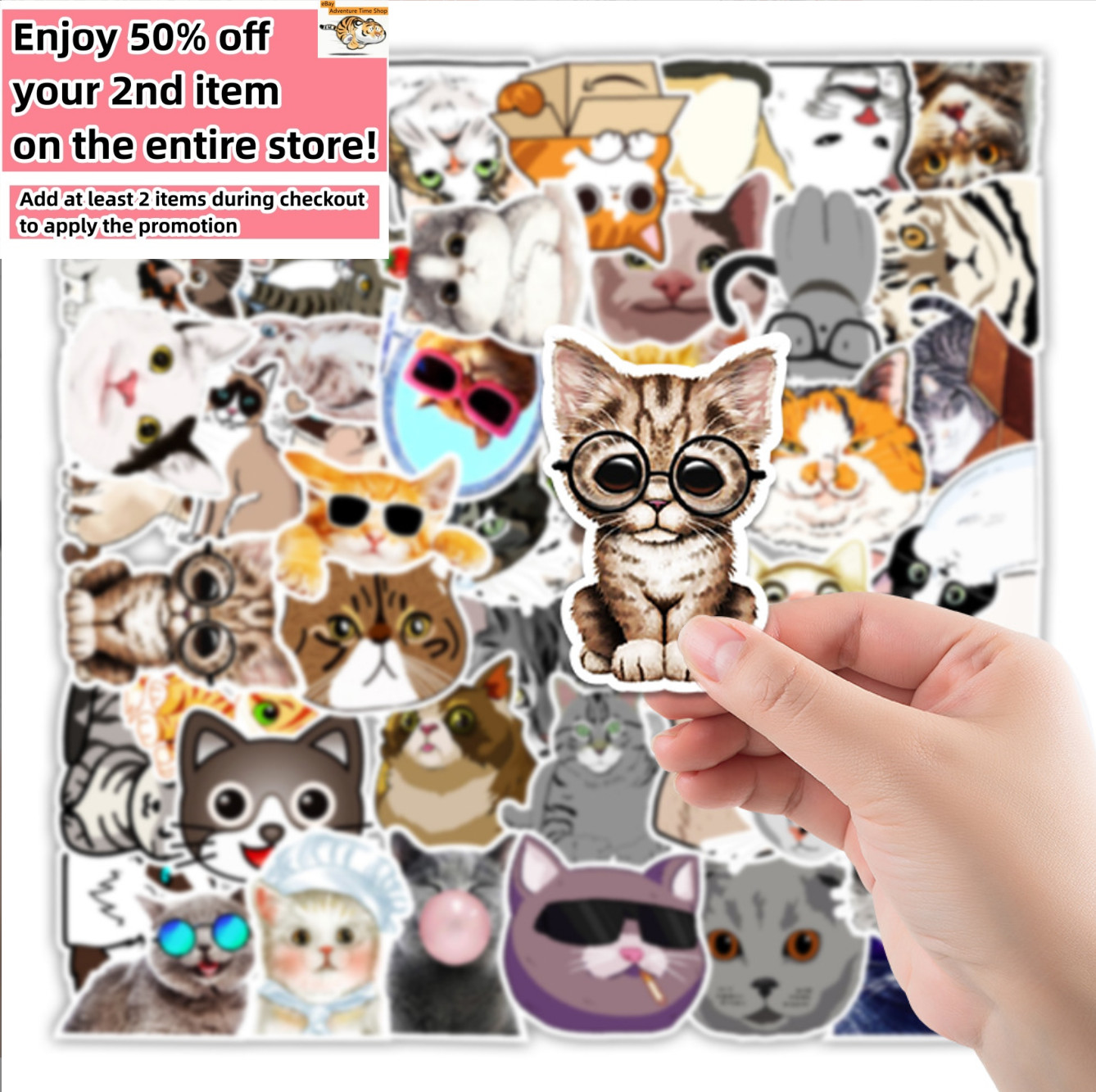 50 Pcs Stickers Cute Funny Cats Laptop Luggage Graffiti Fridge Phone Car Vinyl