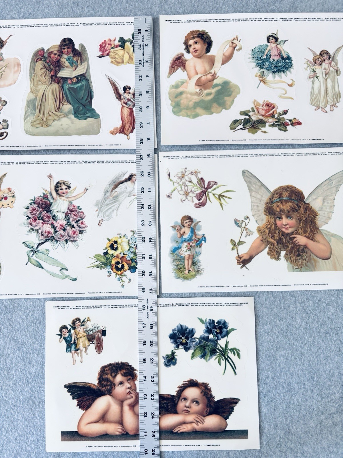 5 Sheet Window Decals Static Cling 1996 Creative Horizons Angels Cherubs Vintage