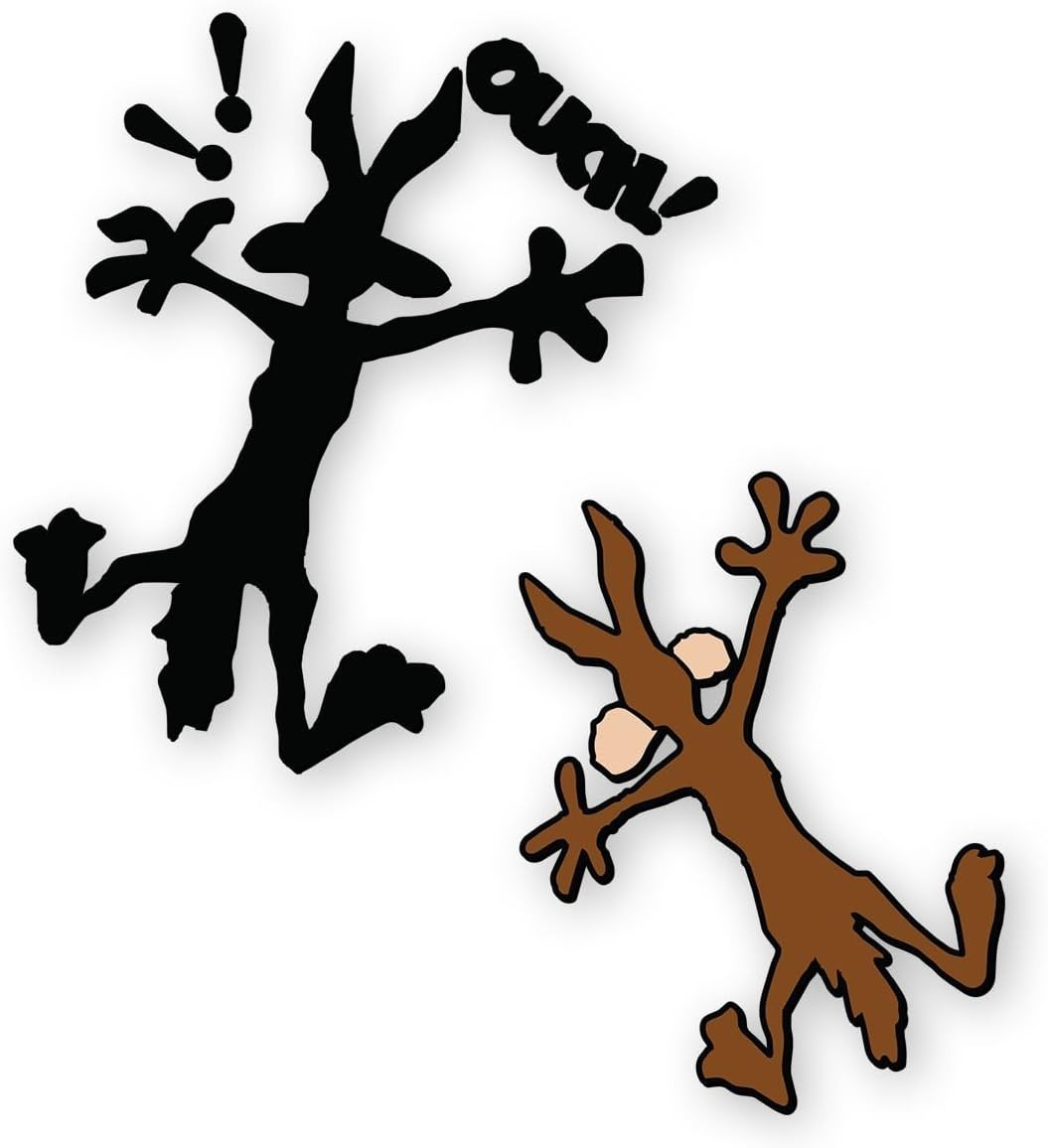Funny Cartoon Coyote Splat Dent Fix Crash Illusion 2-Pack Decal 5.4"x5" 6.6"x5"