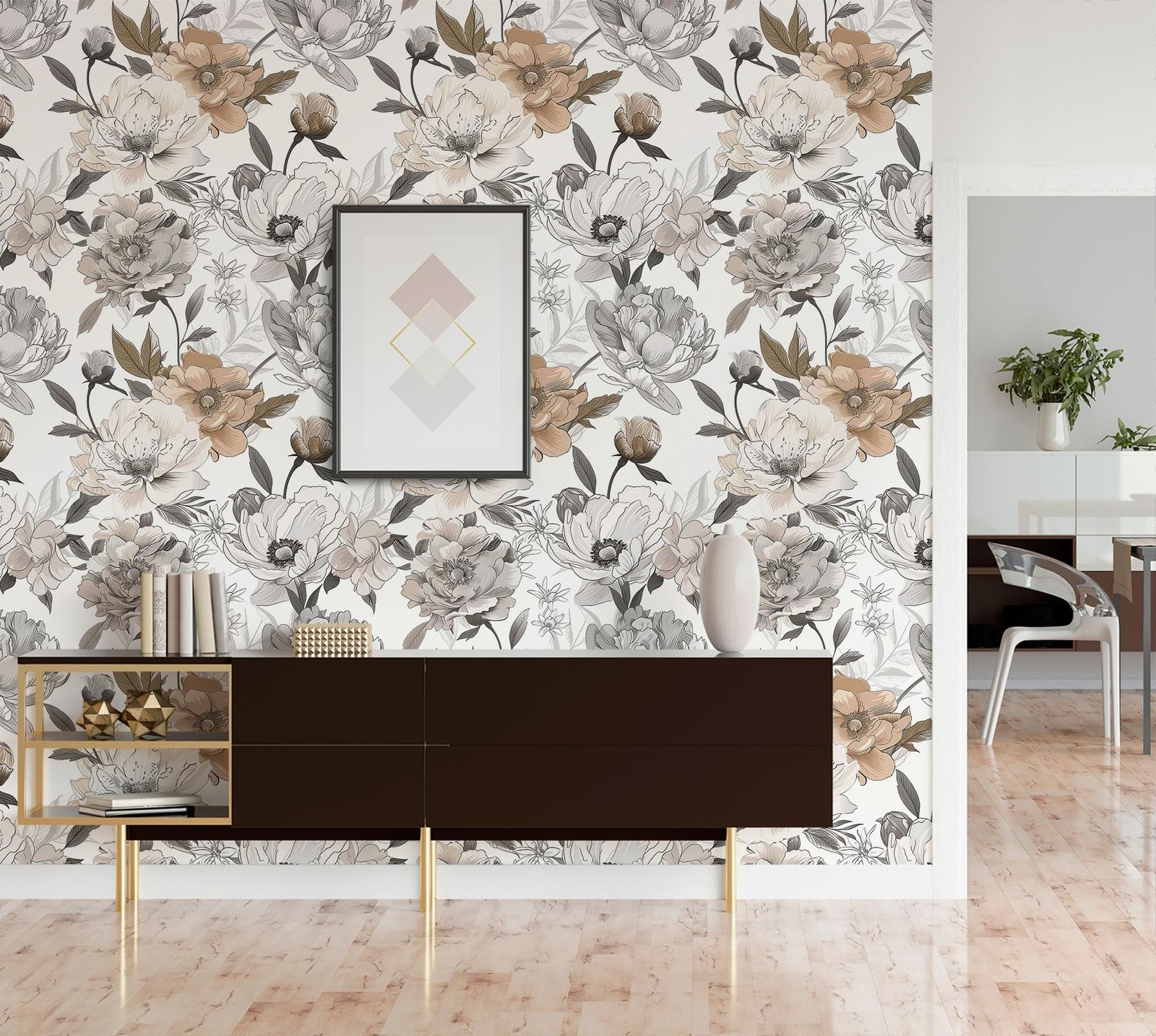 Vintage Floral Wallpaper Peel and Stick, Retro Peony Wallpaper for Home Decor…