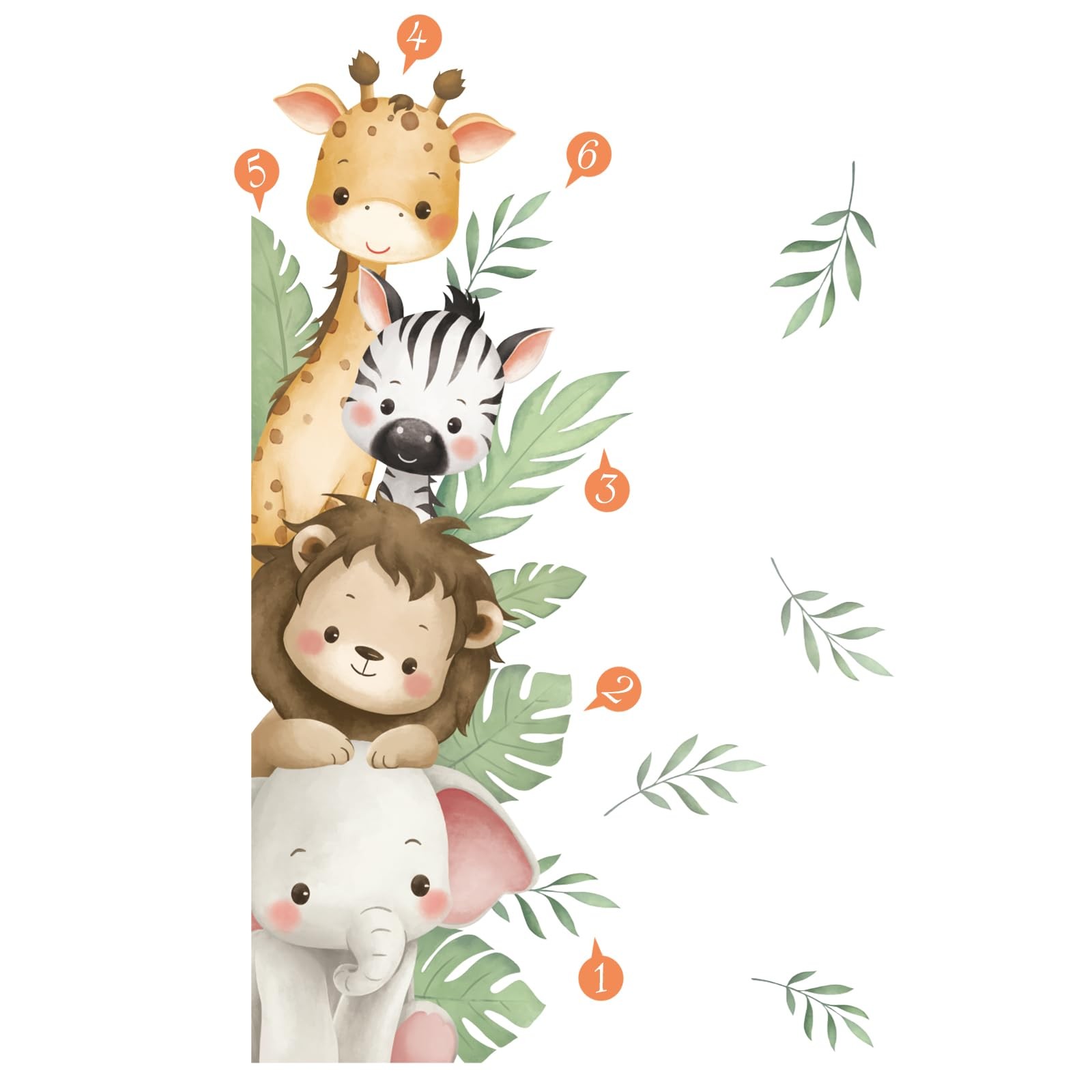 Watercolor Jungle Animal Wall Decals Peel and Stick, Vinyl Safari Elephant Li…