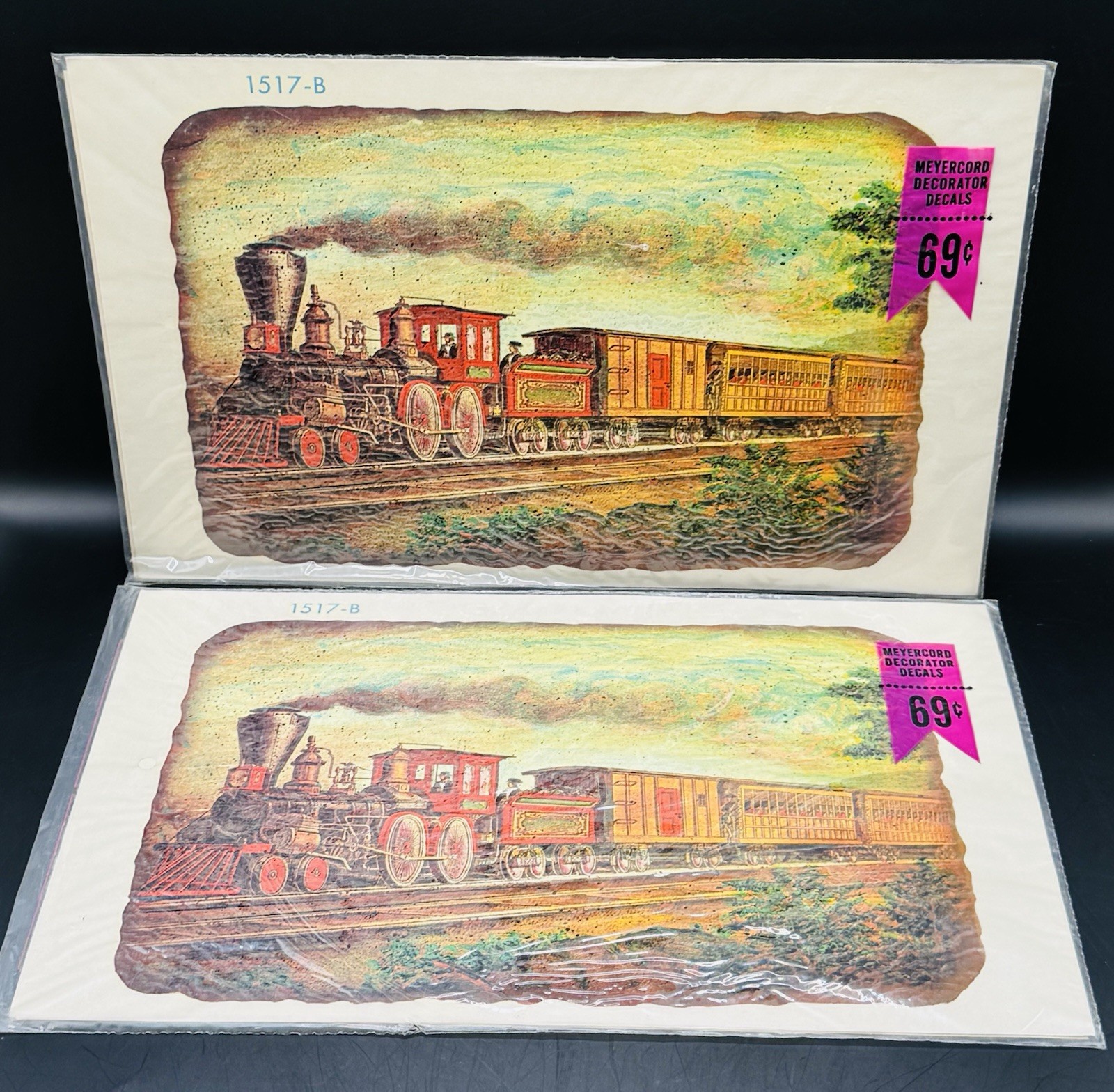 Vintage Pair Of Meyercord Decorator Decals Large Train Scene 13" X 8.5"
