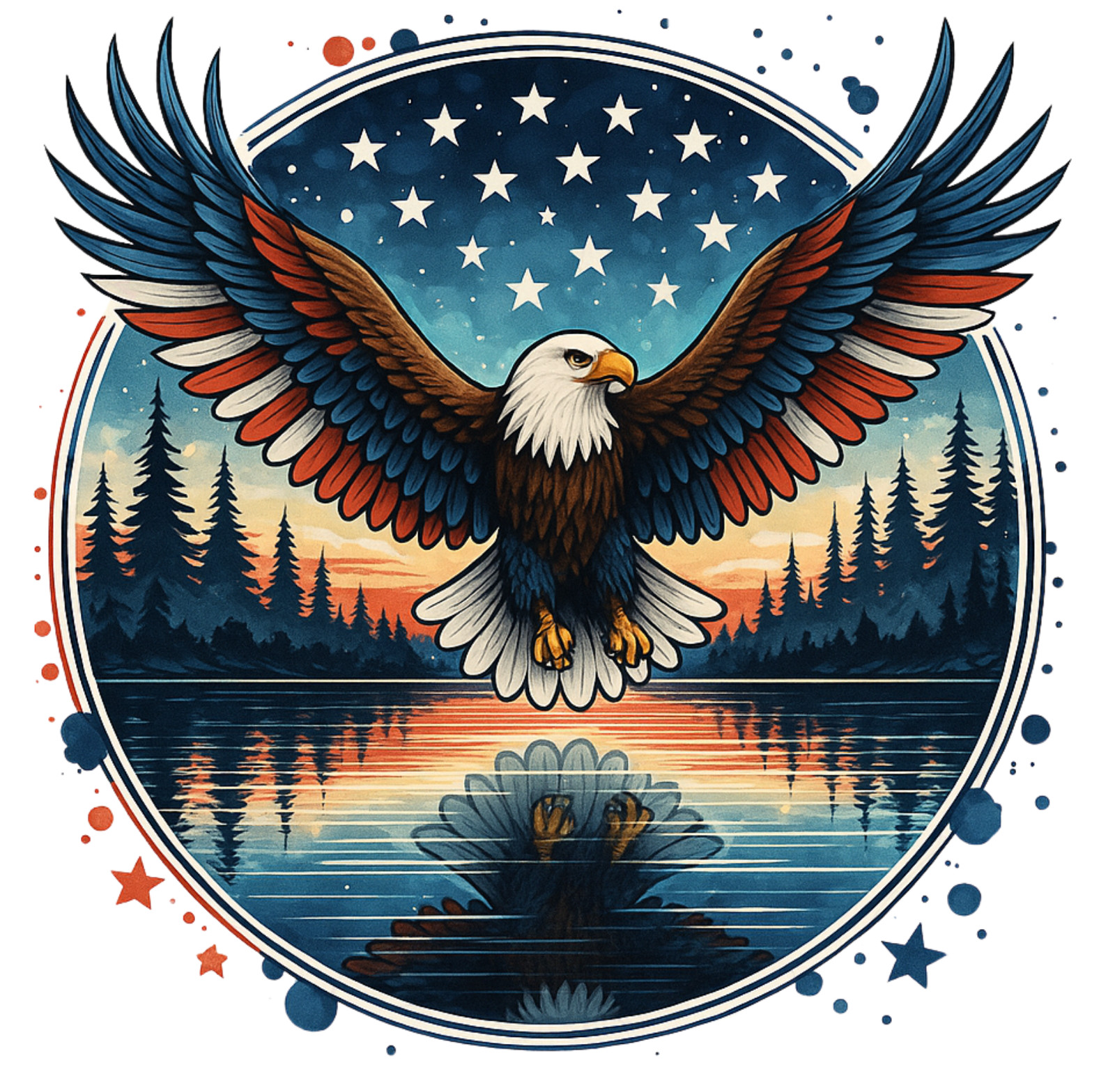6pc Patriotic Bald Eagle USA Sticker Pack American Flag Vinyl Decals