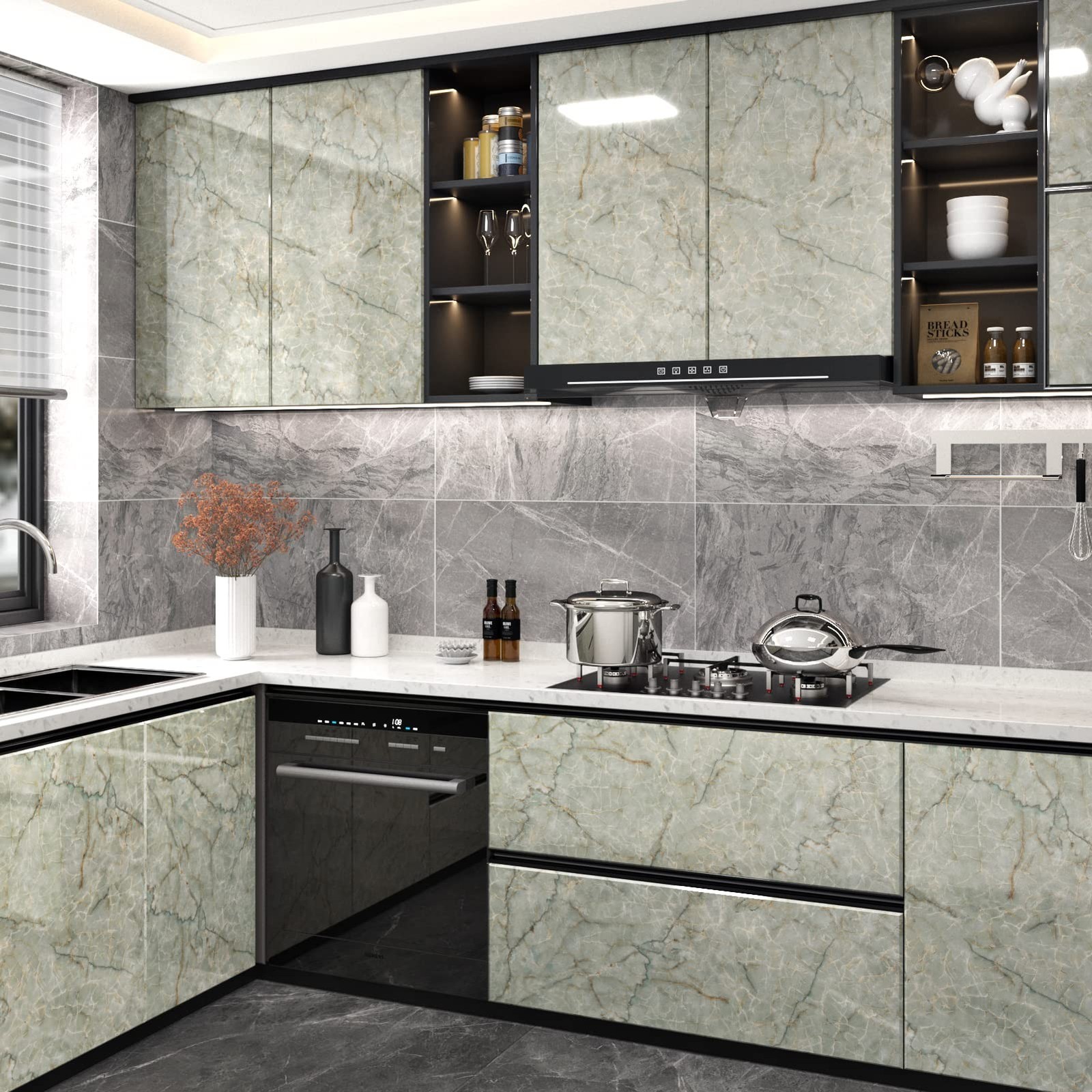 Vinyl 15.8" x 472" Green Marble Contact Paper for Cabinets Counter Top Waterp…