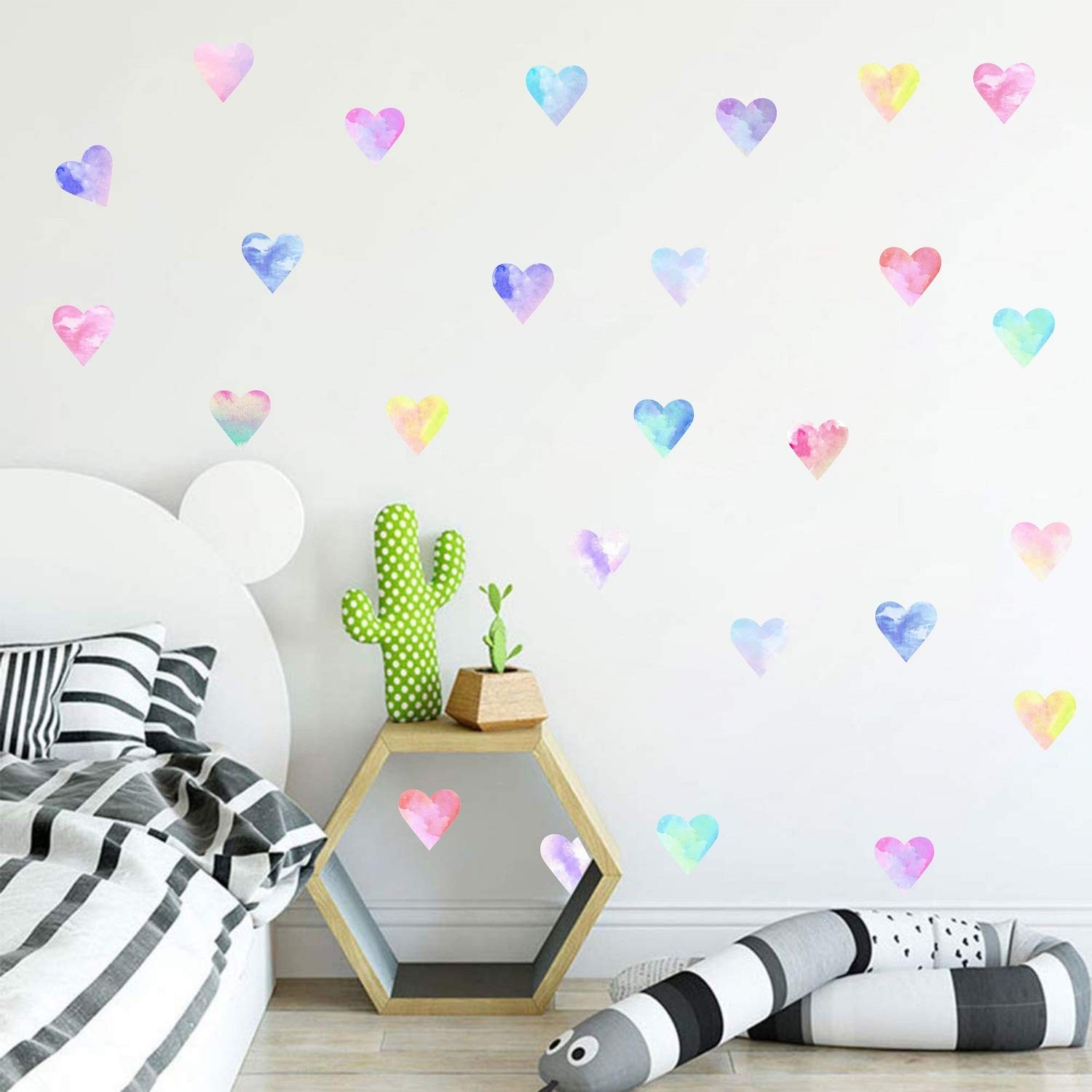 Wall Decals Watercolor Hearts Wall Stickers Heart Wall Decals for Girls Bedroom