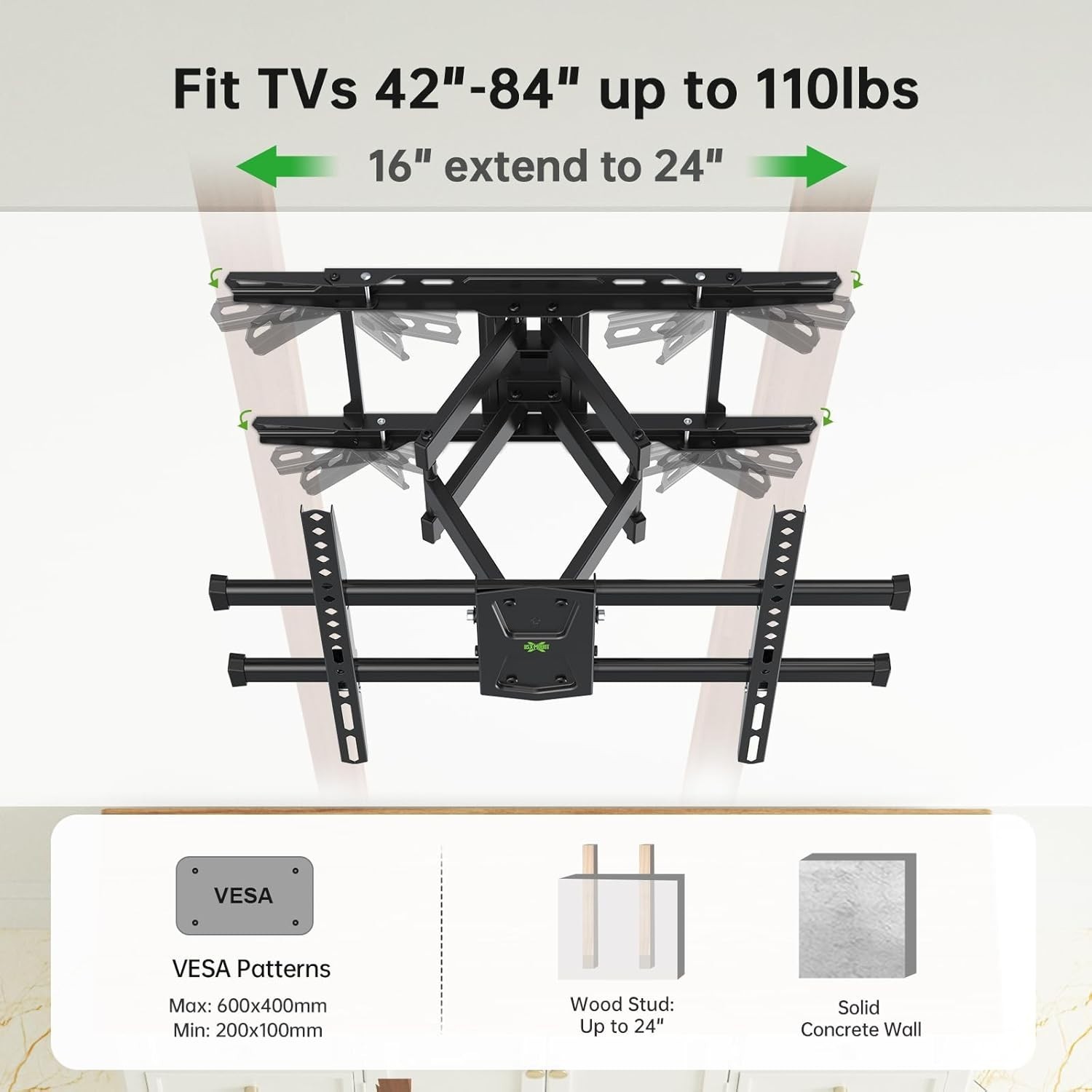 Ul Listed Tv Wall Mount For 42"85" Tvs Up To 110lbs And 8"24" Wood Studs Tv Moun