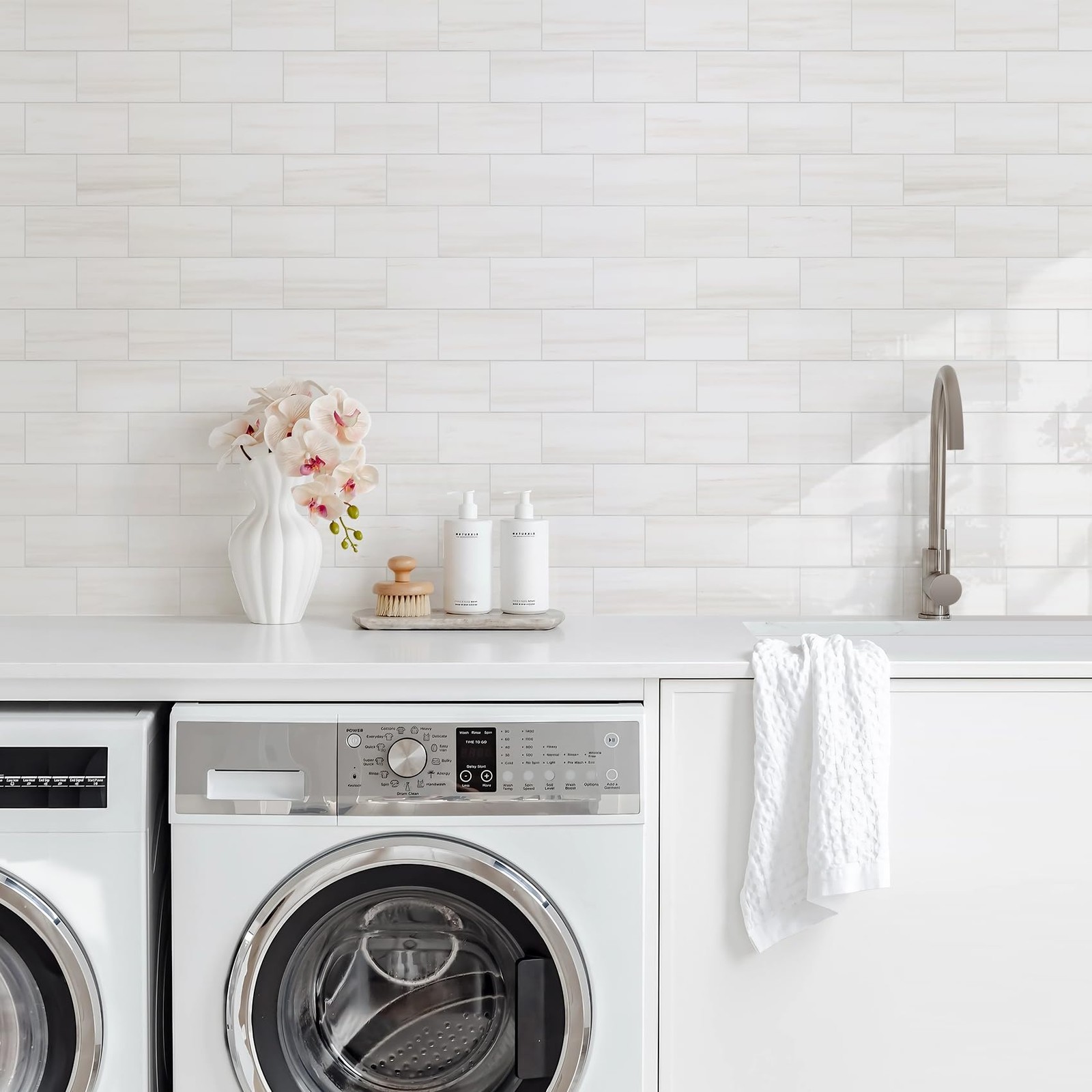 100-Piece Glossy Dolomite White Peel and Stick Backsplash Tile,3"x6" PVC Su…