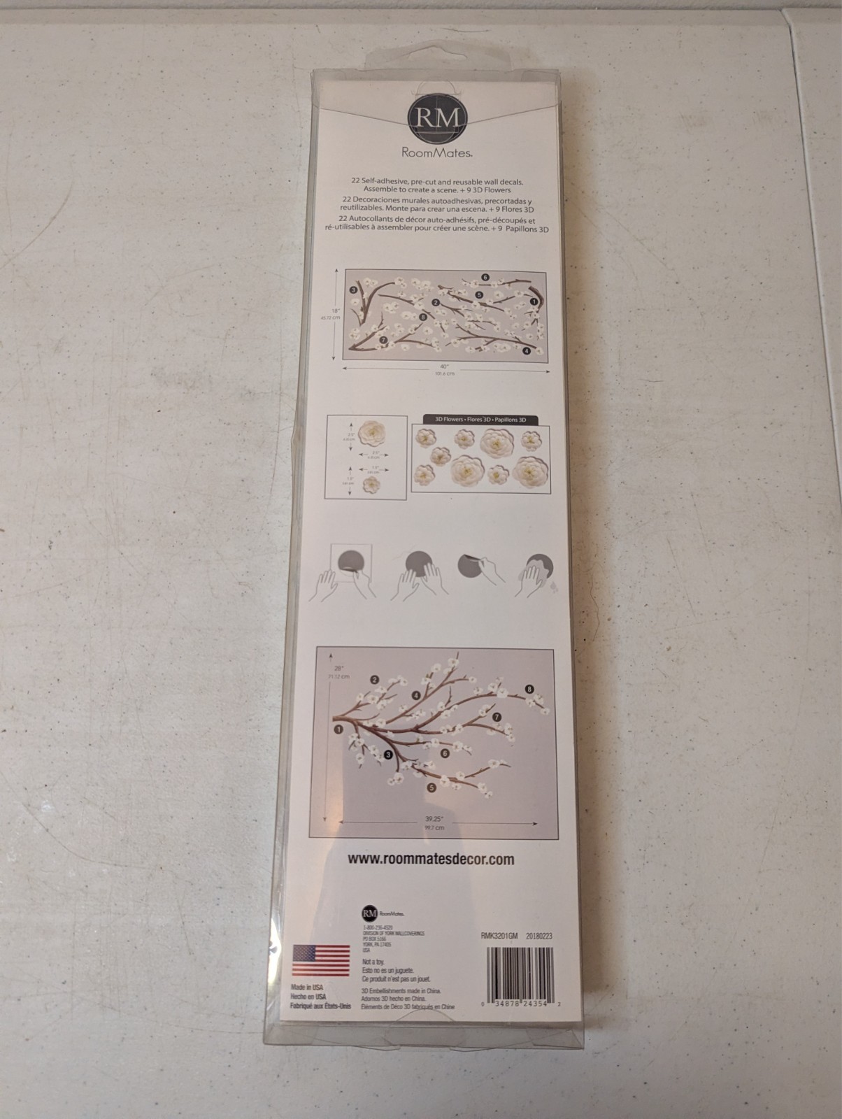 RoomMates Tree Branches w/3D Flowers Peel and Stick Wall Decals