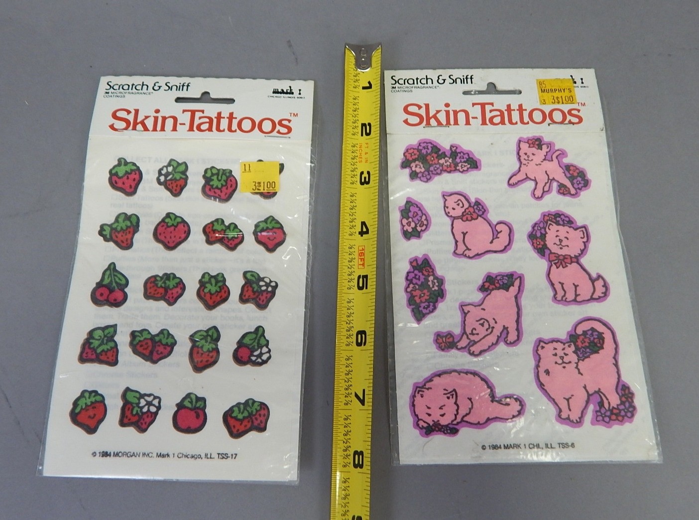 8 Packs NEW 1984 Vintage Mark Morgan Skin Tattoos Scratch Sniff Stickers animals