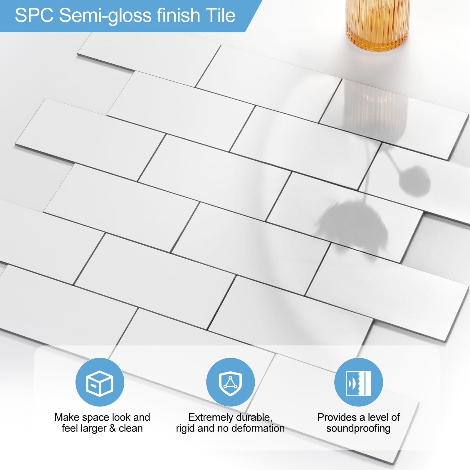 -Pack Peel and Stick Tile Backsplash 12"X12" PVC Wall 20 Polished Marble White