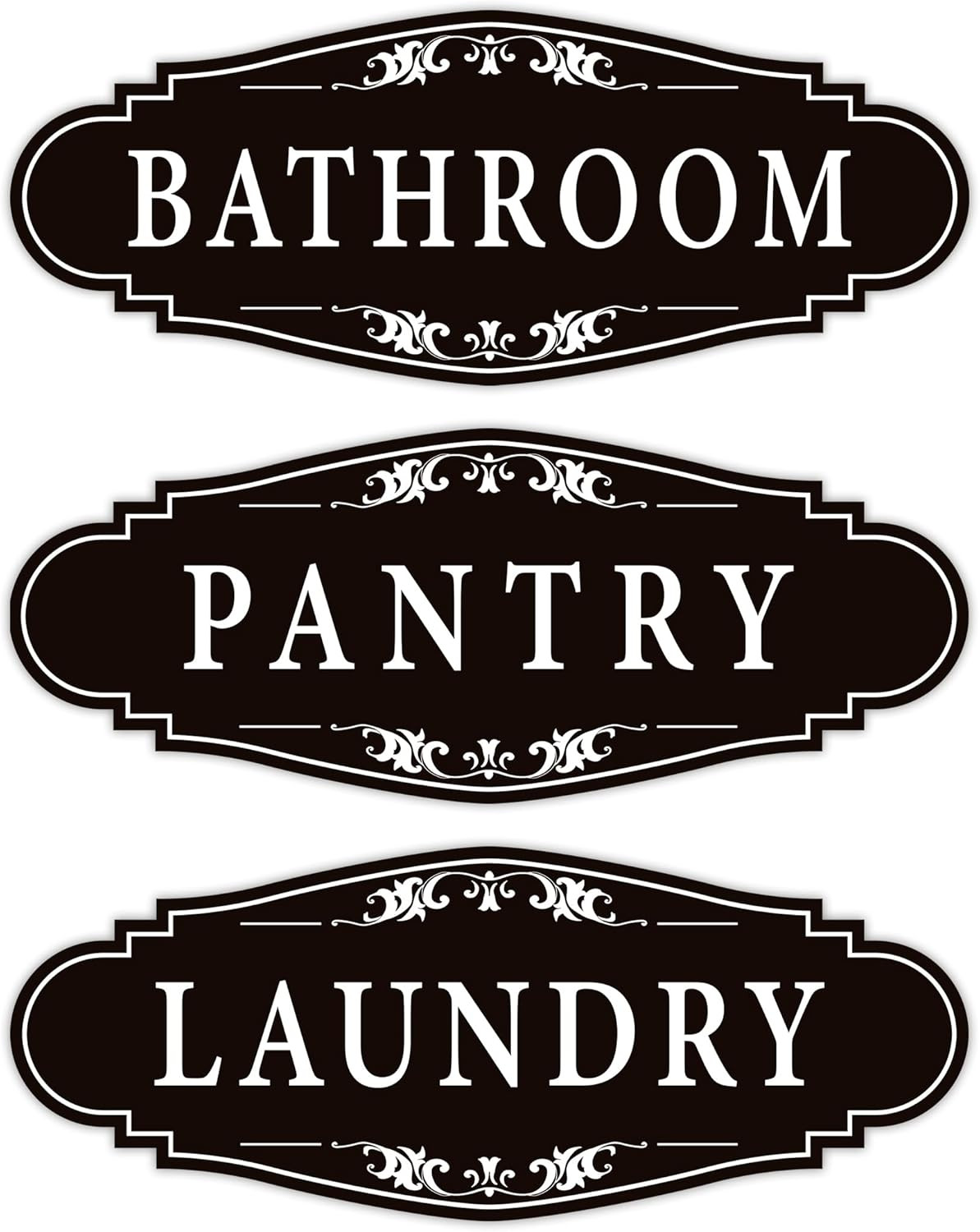 3PCS Bathroom/Laundry Room/Pantry Door Signs Sticker, Self-Adhesive Weatherproof