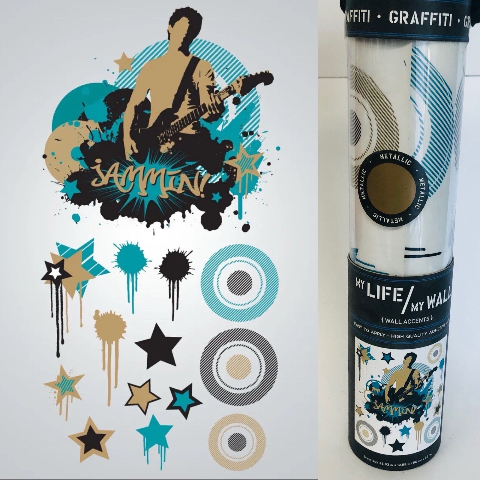 DCWV Decal Wall Art Sticker Jammin!, Music Room, Boy, Peel-Stick, Metallic