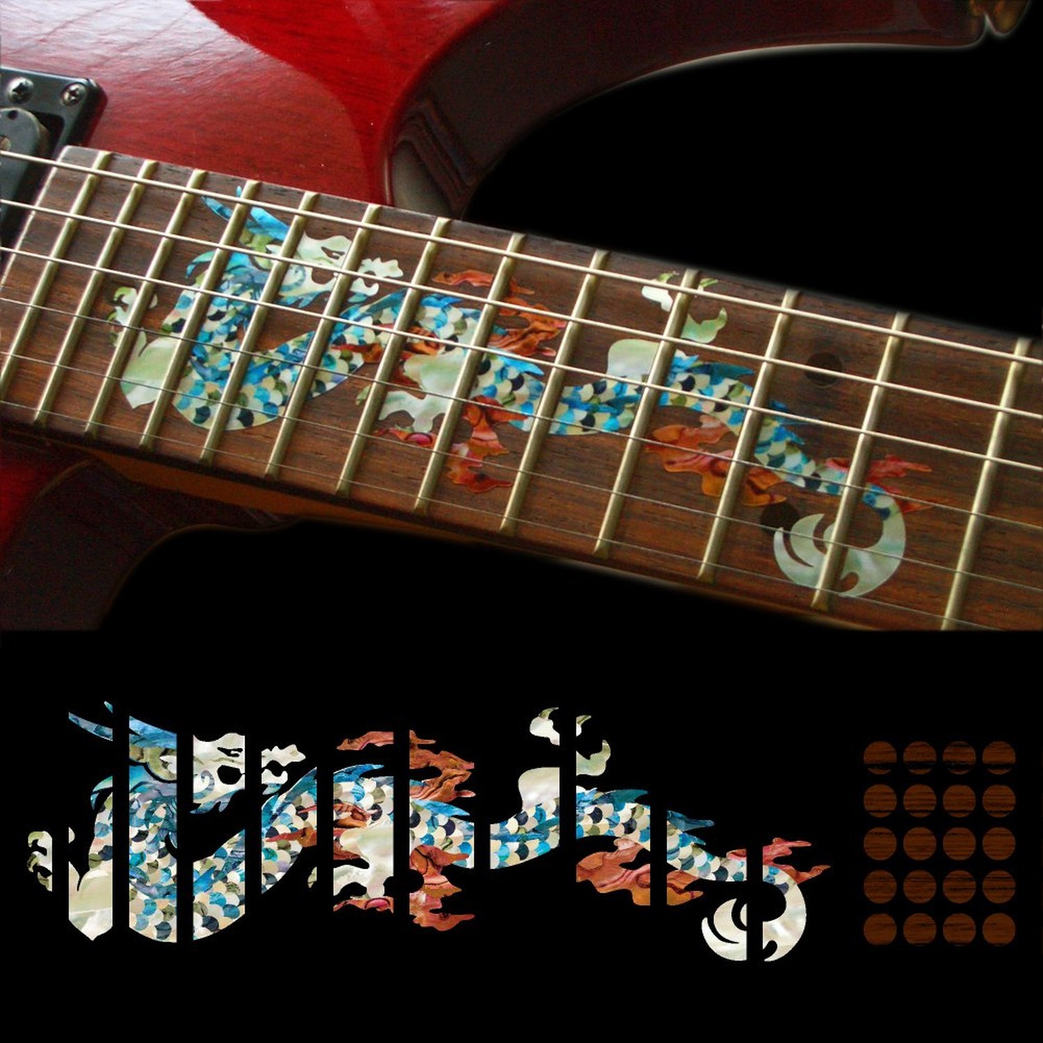 Fretboard Markers Inlay Stickers Decals for Guitars – Dragon – Whire Pearl