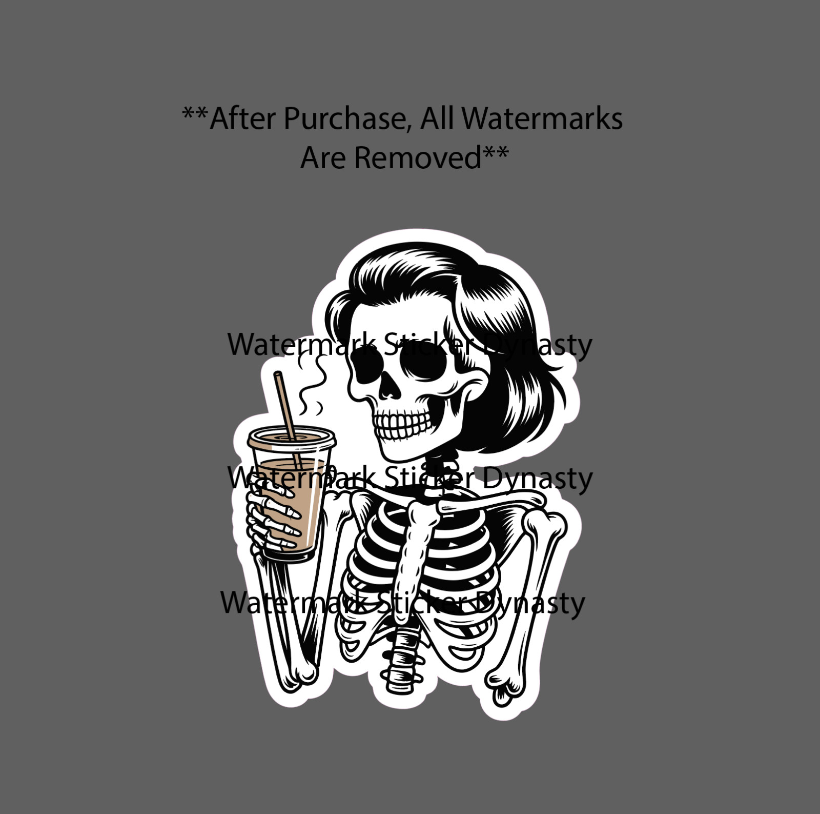 Skeleton Iced Coffee Sticker Waterproof Decal Woman Girl Brew Drink Gift NEW