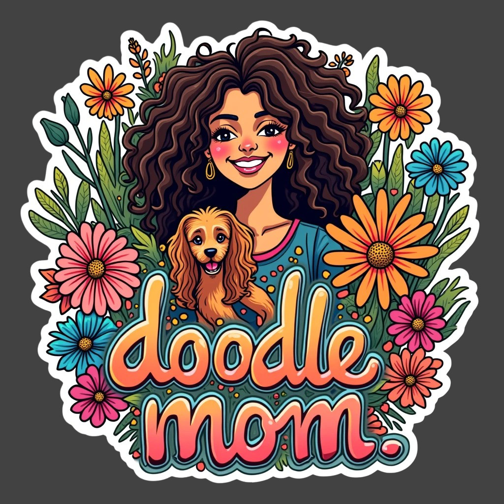 Poodle Sticker Vinyl Decal Doodle Mom Woman Dog Floral Cute Gift