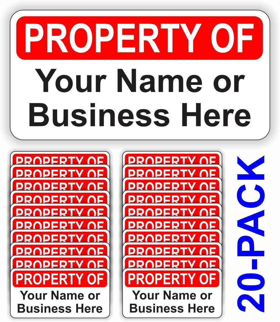 Custom Printed PROPERTY OF Vinyl Stickers Decals ~ Your Name or Business Info