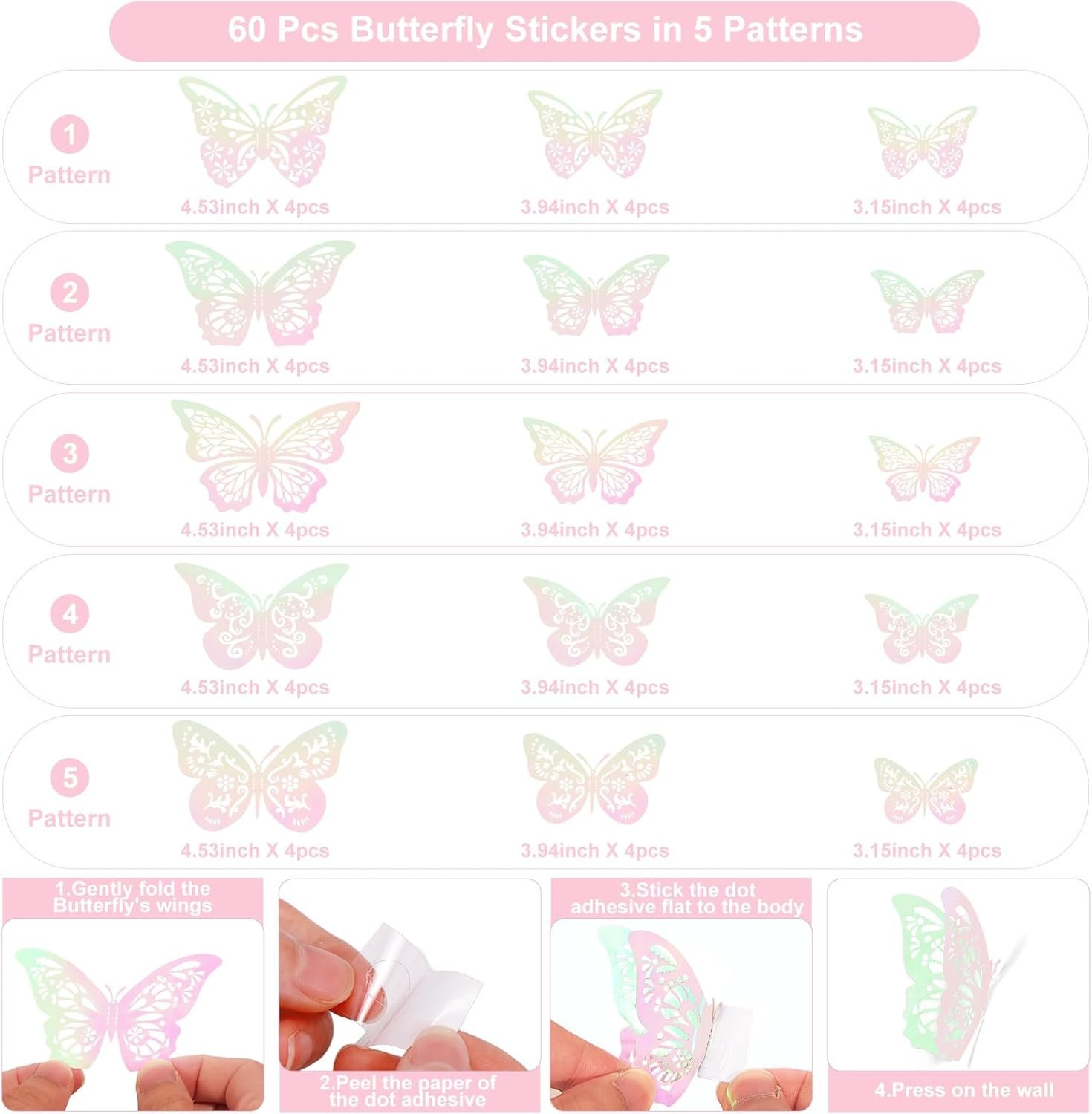 Gorgeous 60 Pcs 3D Laser Pink Butterfly Wall Decor – Perfect for All Occasions
