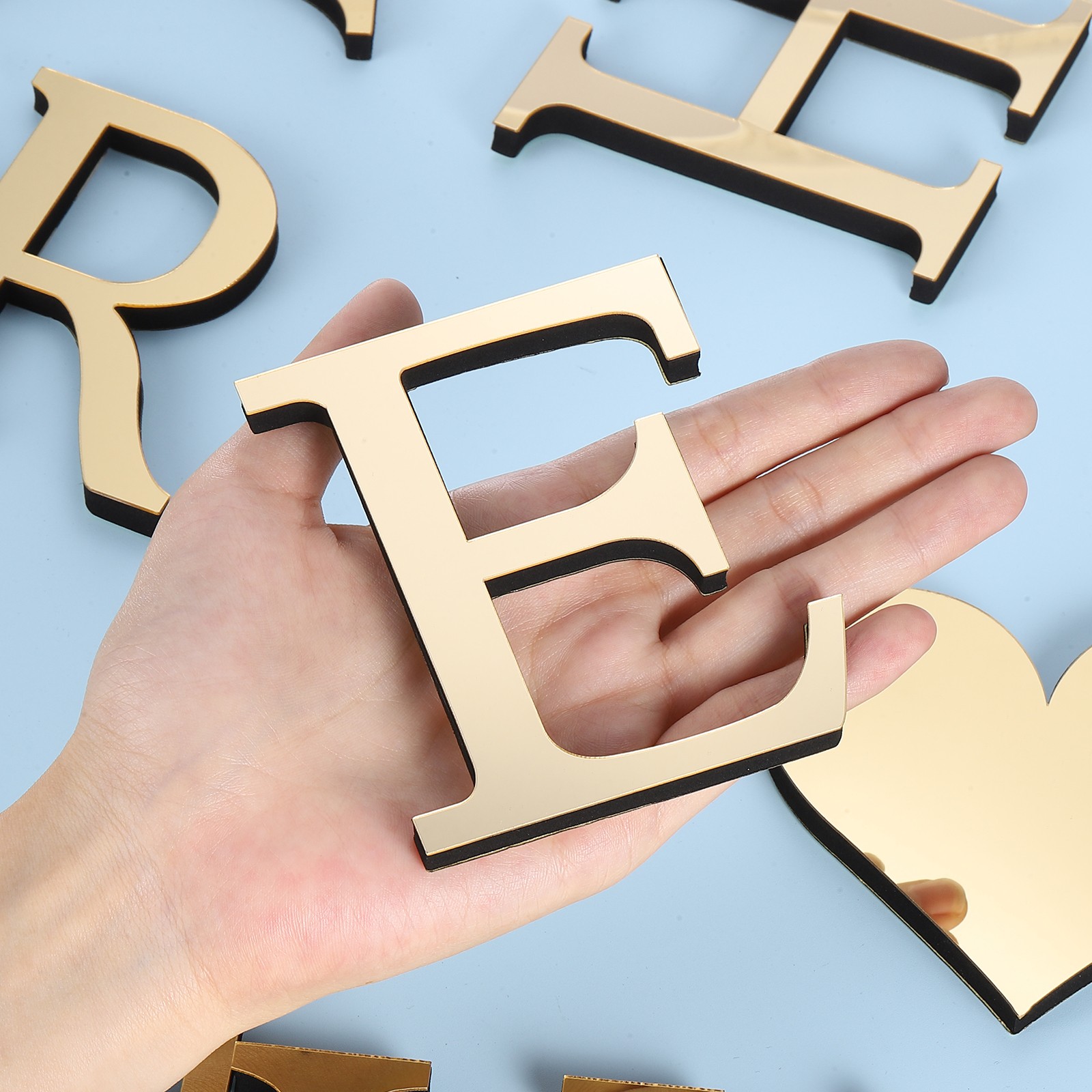 3D Acrylic Alphabet Mirror Wall Sticker Letter E Self-Adhesive Light Gold DIY