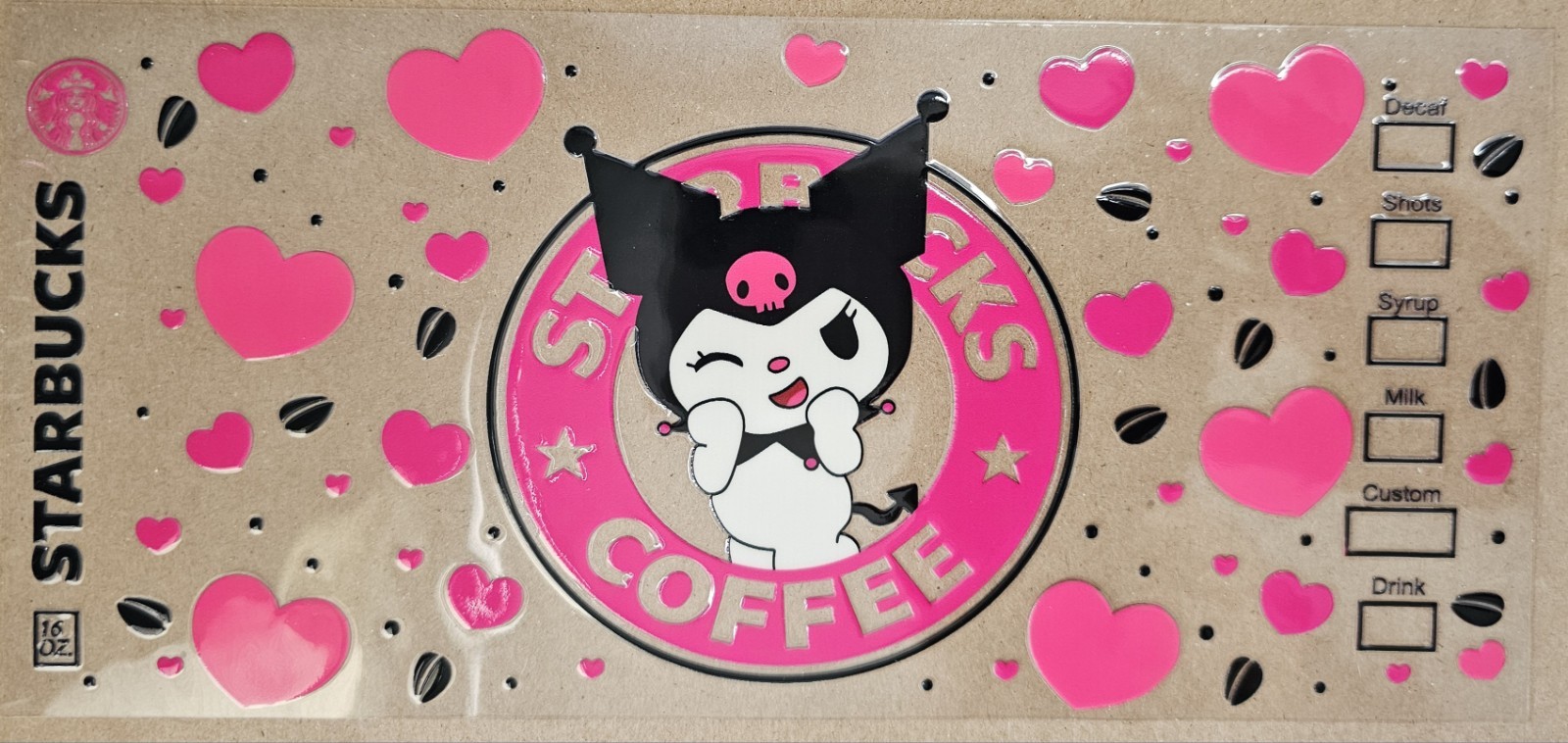 Hello Kitty Kuromi Pink Coffee UV DTF cup transfer wraps