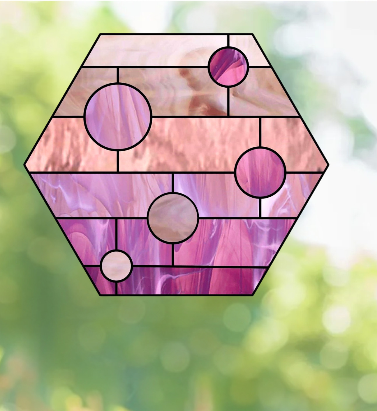 Pink Hexagon Faux Stained-Glass WINDOW CLING Size 9.3" Repositionable Vinyl