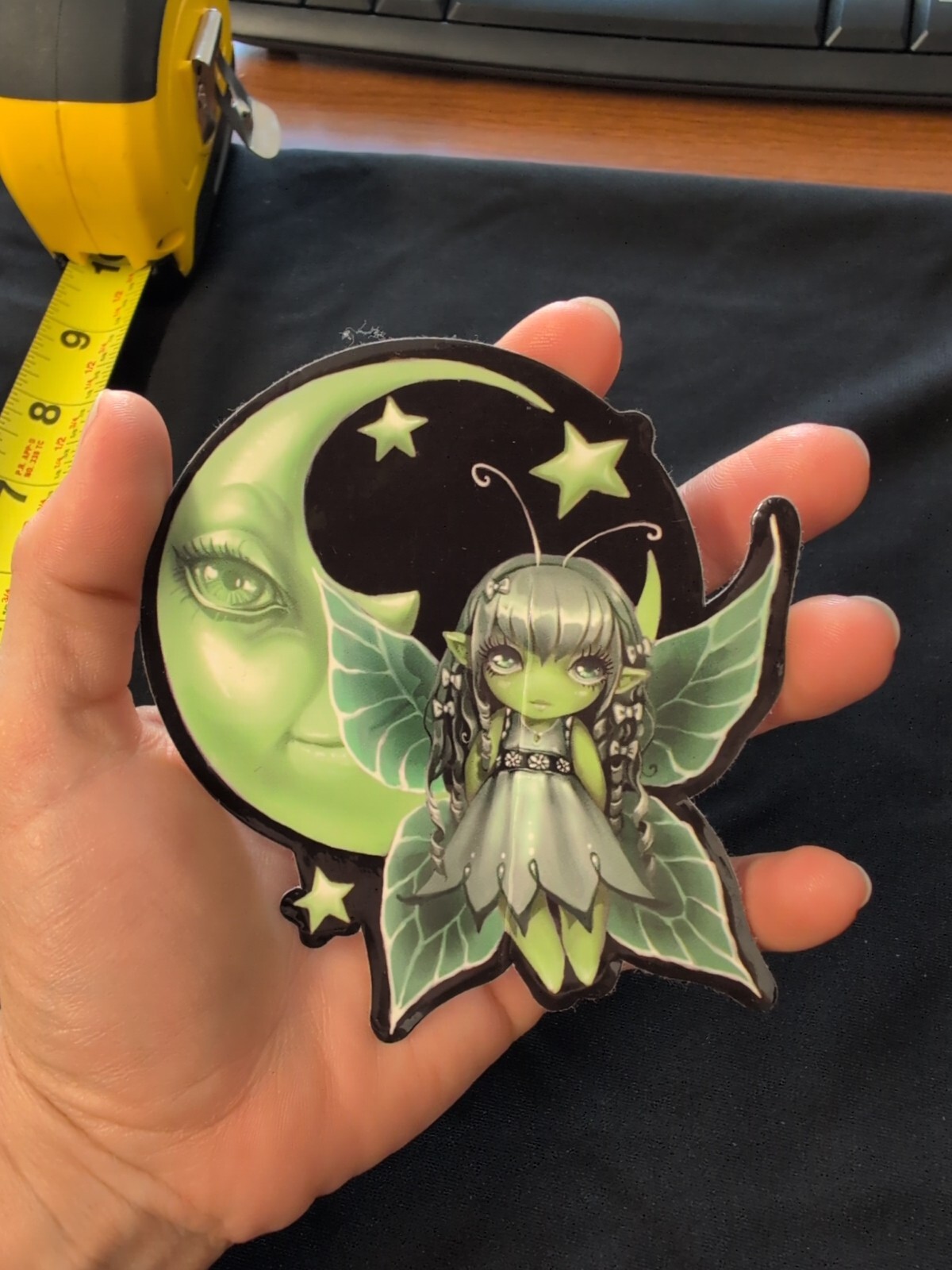 Green Butterfly Garden Fairy & Crested Moon Bumper Sticker Vinyl Decal 4”x 3.5”