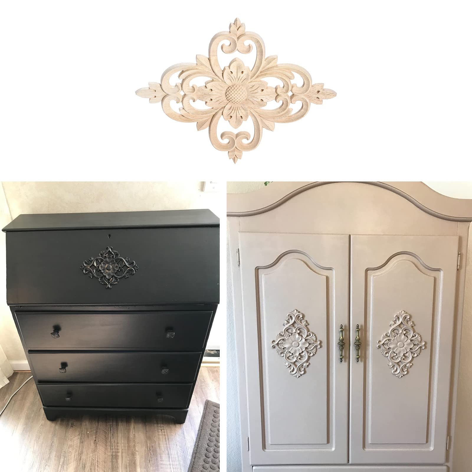 Rhomb Wood Carved Appliques Furniture Onlays, Unpainted Wooden Rosette Decals…