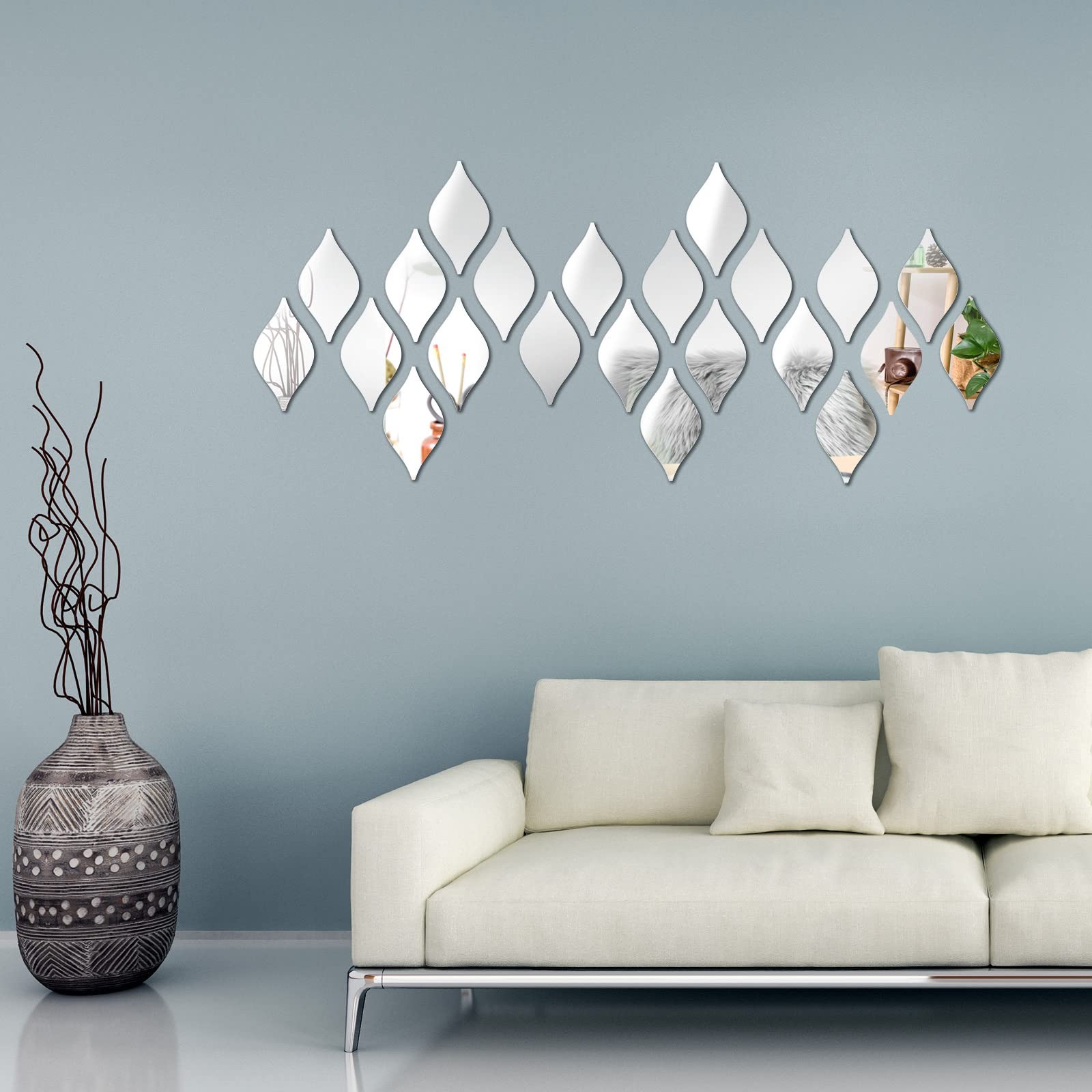 Weysat 30 Pcs Mirror Wall Stickers Decor Acrylic 3D Tear Drop Silver