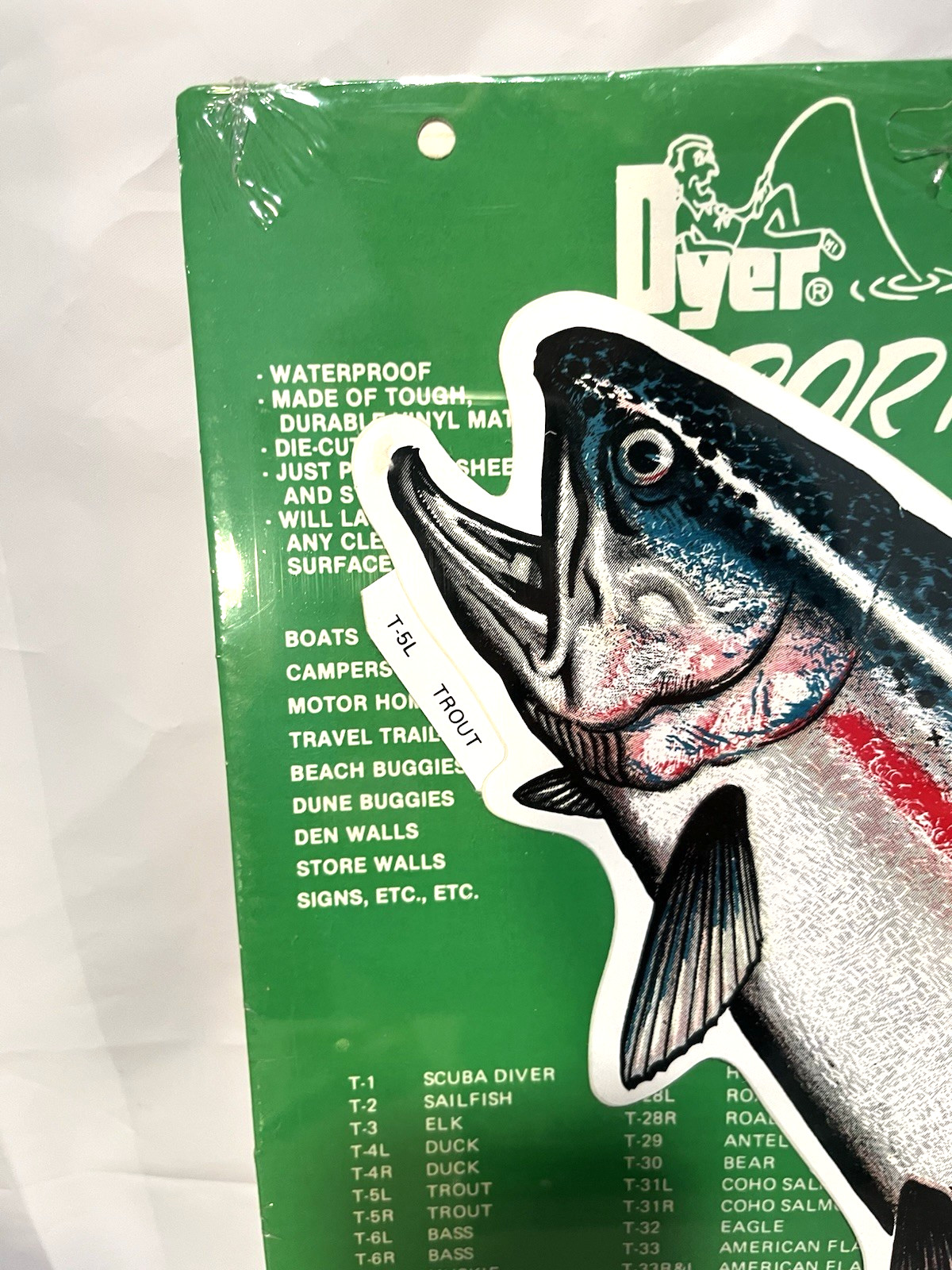 Vintage 12" Dyer Sportcals Fishing Vinyl T-5L TROUT Boat Truck Sticker