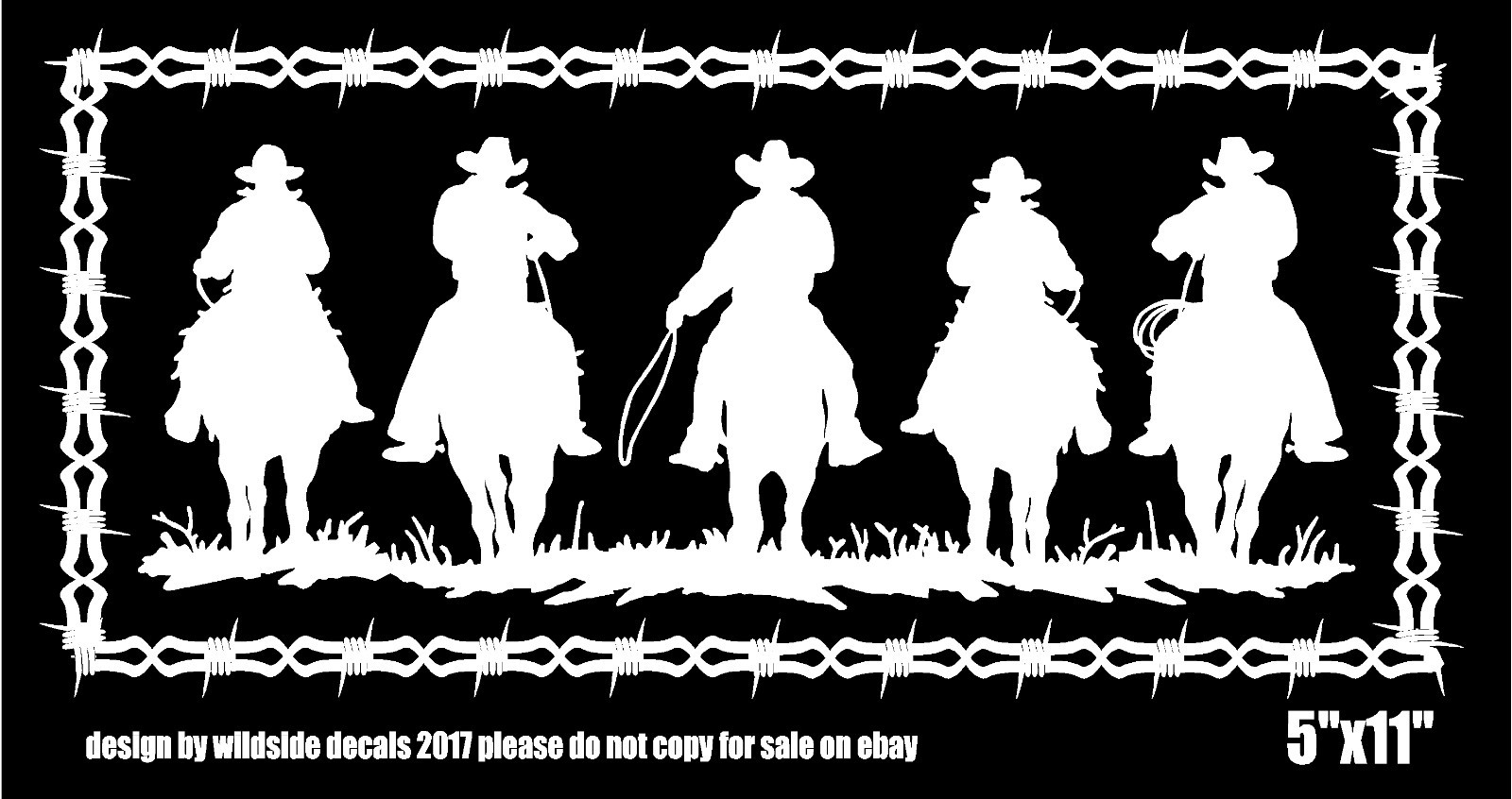 Cowboys Riding Horses Decal Barbed Wire Border trailer car vinyl graphics