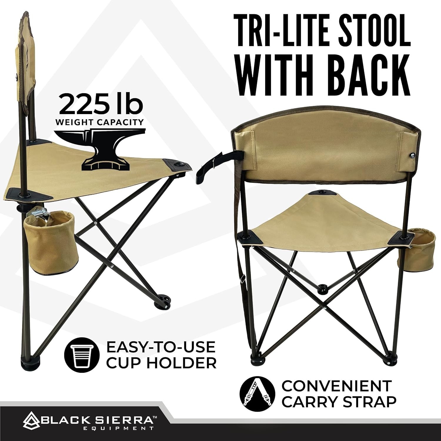 XL Trip-Lite Hunting Stool w/Backrest, Lightweight Portable Fishing Chair w/Cup