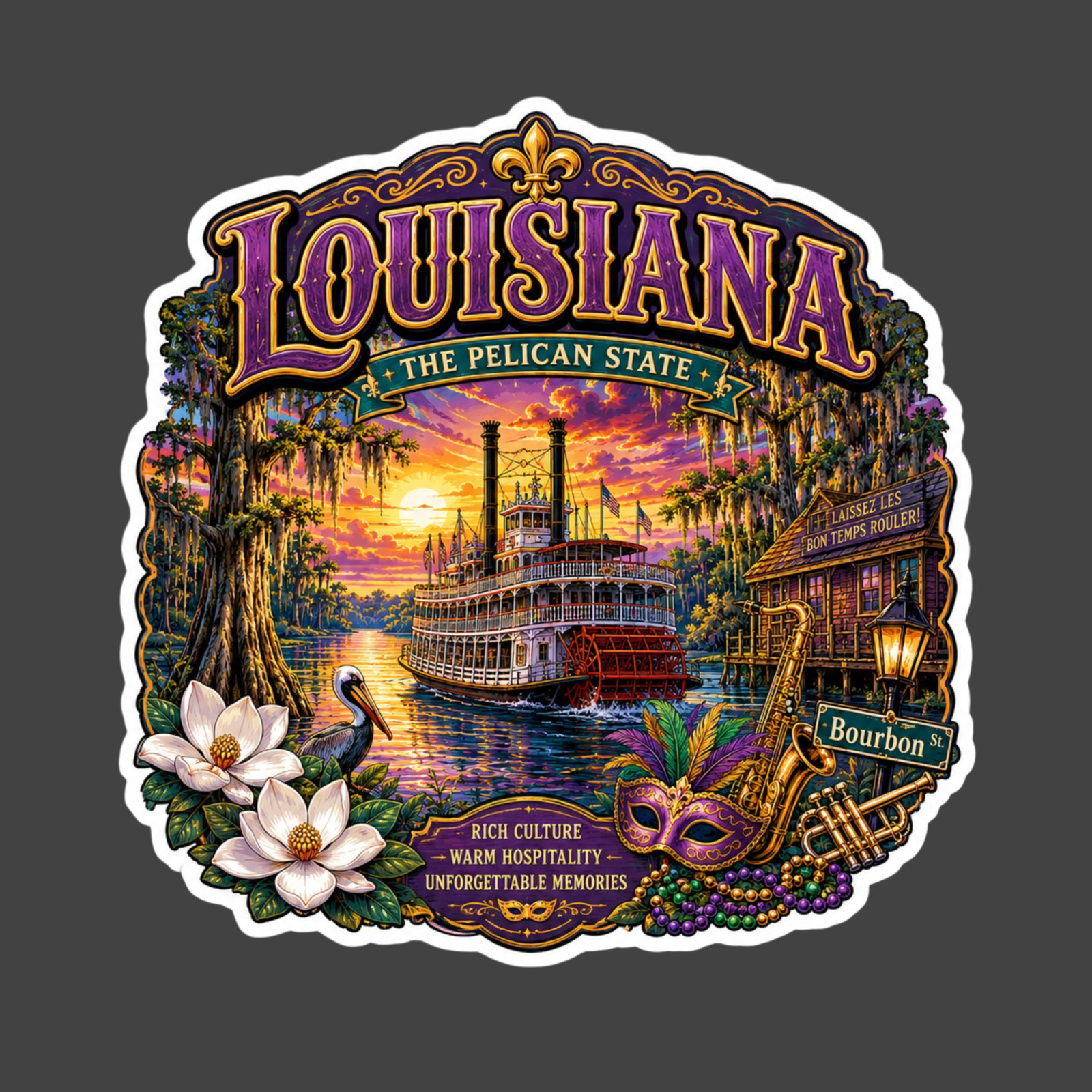 Louisiana Sticker Vinyl Decal New Orleans Steamboat Mardi Gras Travel Souvenir