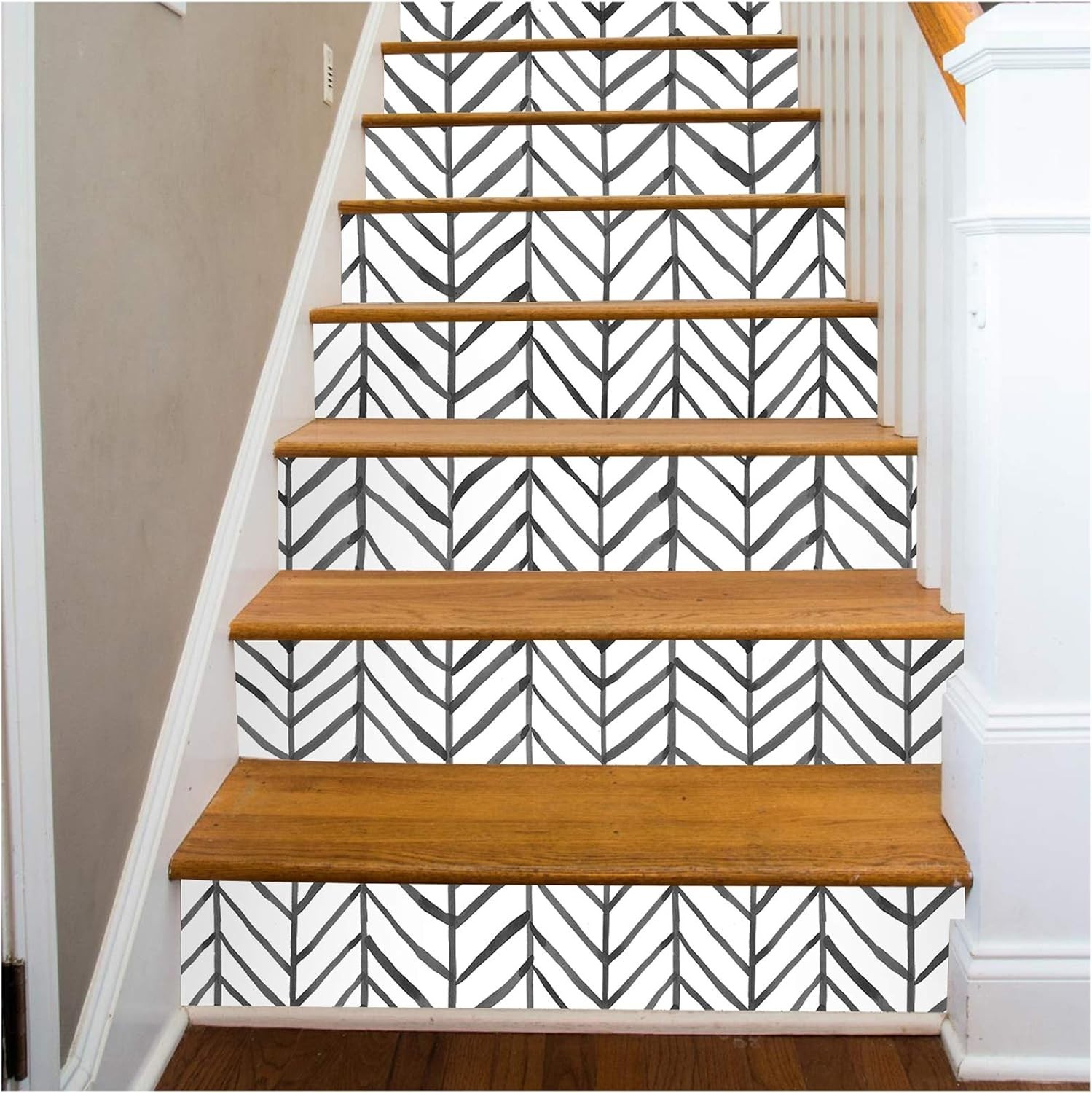 Peel Stick Accent Wallpaper Herringbone Black White Vinyl Removable Modern Chic