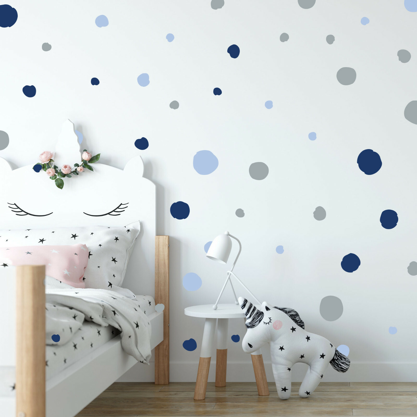 Blue Pink Circular Triangle dots Wall Fabric Decal Set Sticker Baby Room Decor
