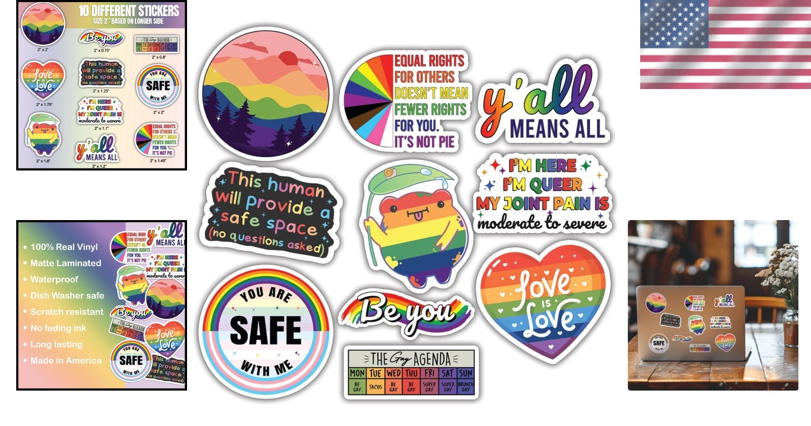 Set of 10 Cute LGBTQ+ Stickers – Durable Vinyl & Fade-Resistant 2 Inch Decals