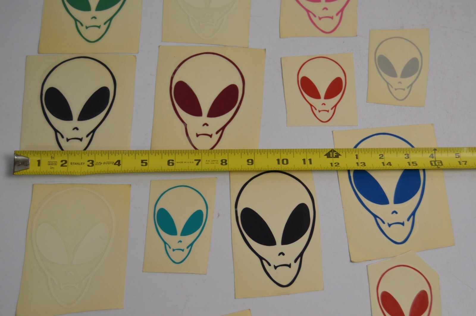 12 Vintage Alien Vinyl Decal Stickers Lot 1990's Space Carnival Collectibles
