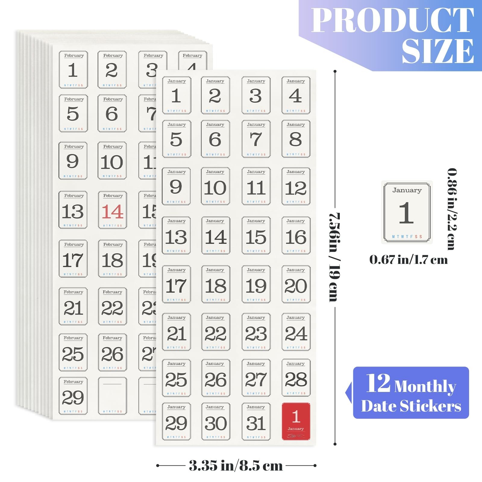 12 Monthly Planner Date Sticker Sheets, 365 Daily Planner Number Stickers, De…