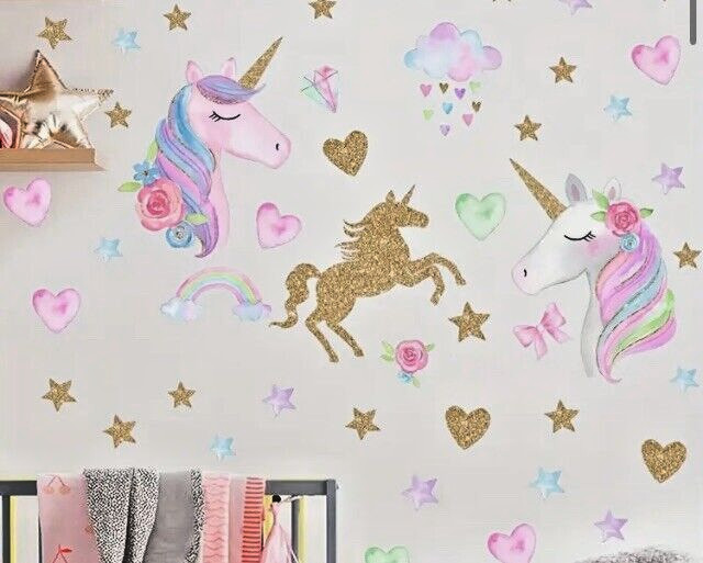 Unicorn Wall Decal, Large Size Wall Sticker Décor for Gils Kids Bedroom