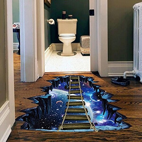 Blue Galaxy Bridge Wall Sticker,3D Outer Space Decorations Decal for Home Dec…