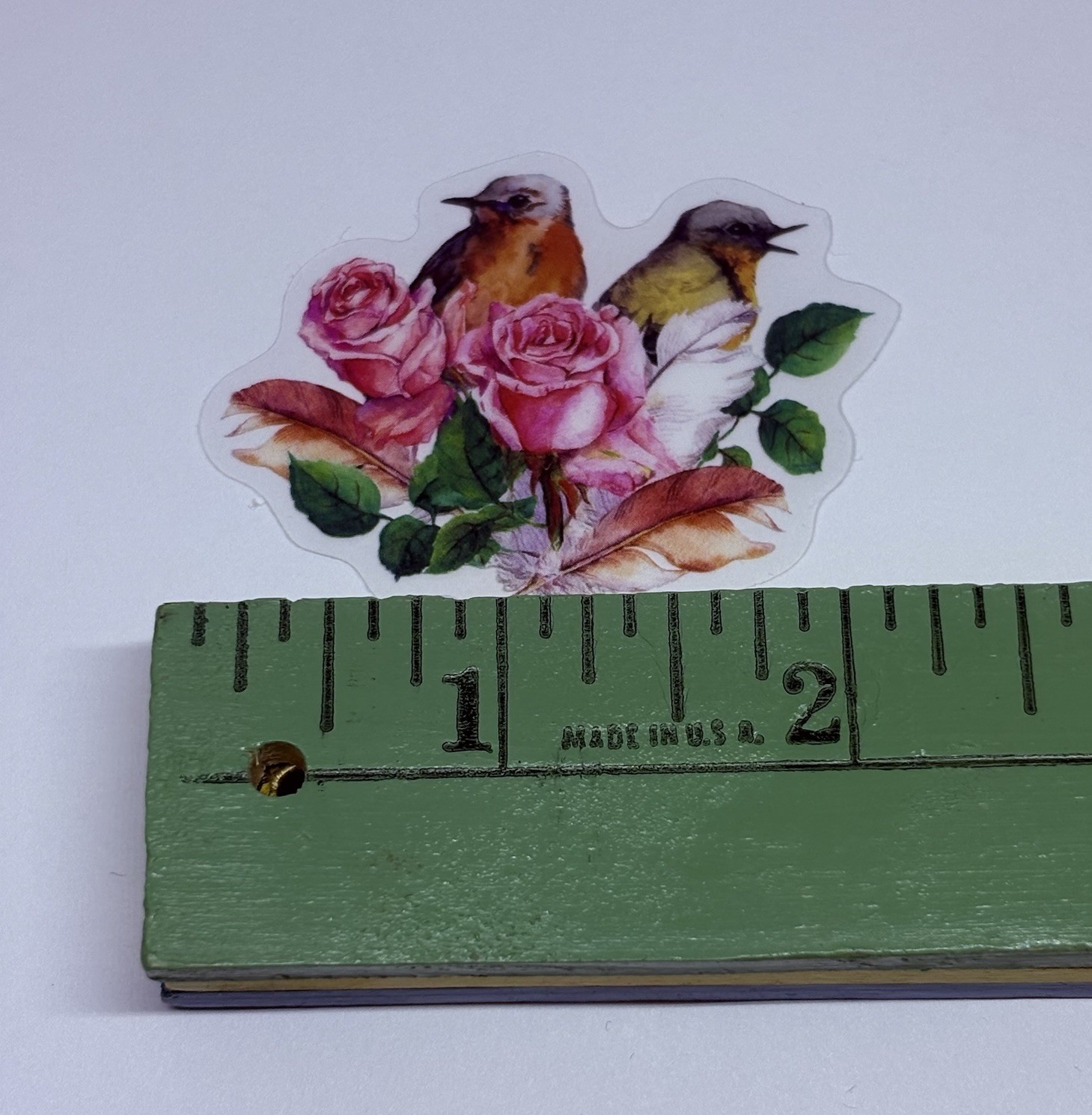 Perched Birds Roses Sticker Animal Art Transparent Journal Decal VinylTc6